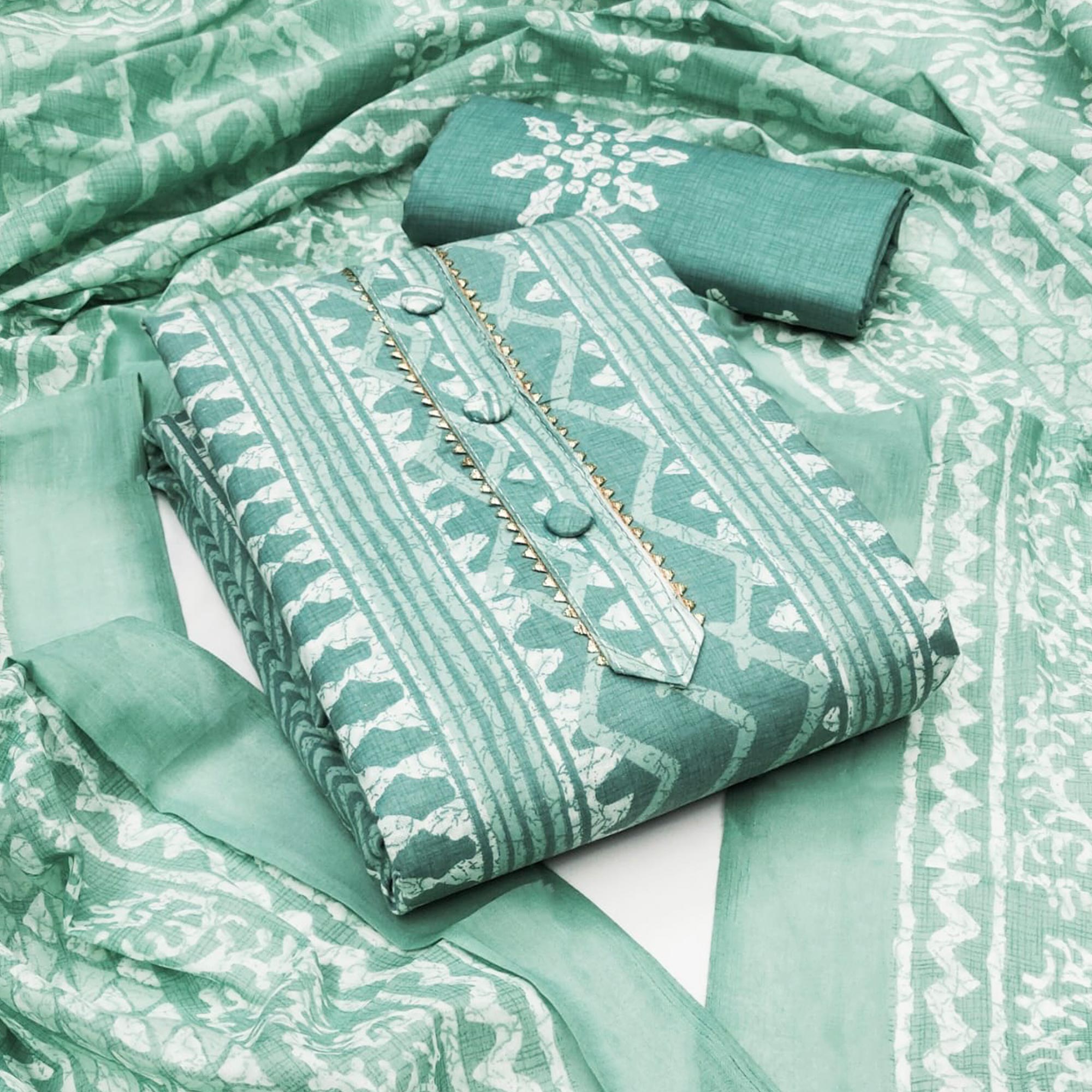 Green Printed Pure Cotton Dress Material