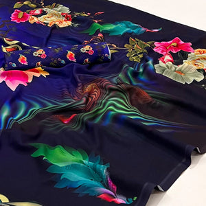 Blue Floral Digital Printed Georgette Saree