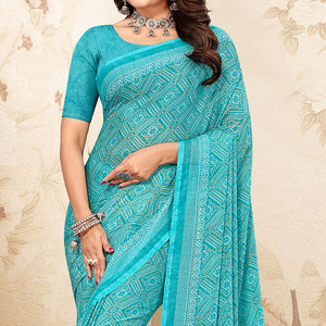 Blue Bandhani Printed Chiffon Saree