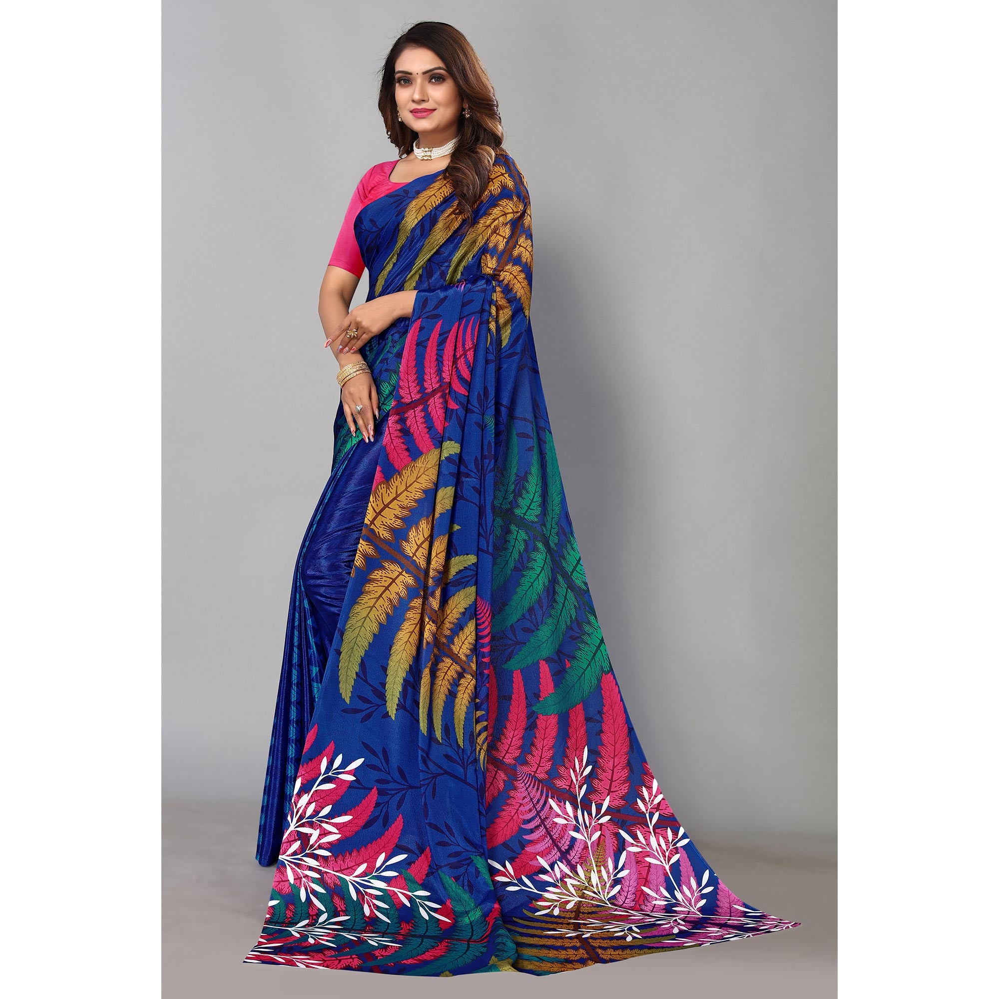 Blue Digital Printed Chiffon Saree