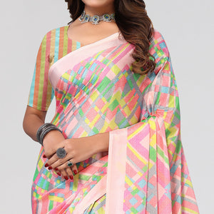 Pink Geometric Printed Chiffon Saree