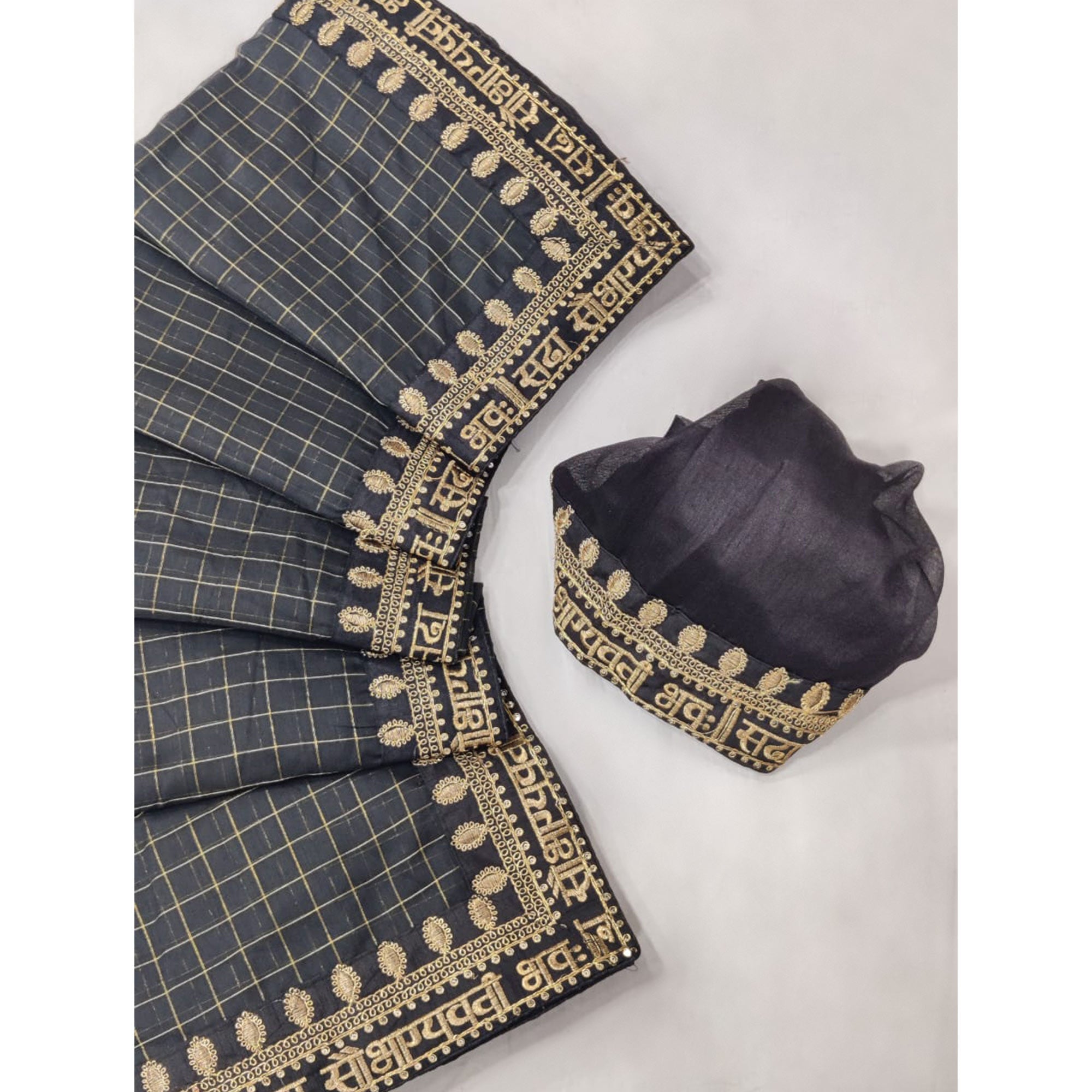 Black Checks With Embroidered Border Modal Saree