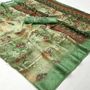 Green Digital Printed Viscose Saree