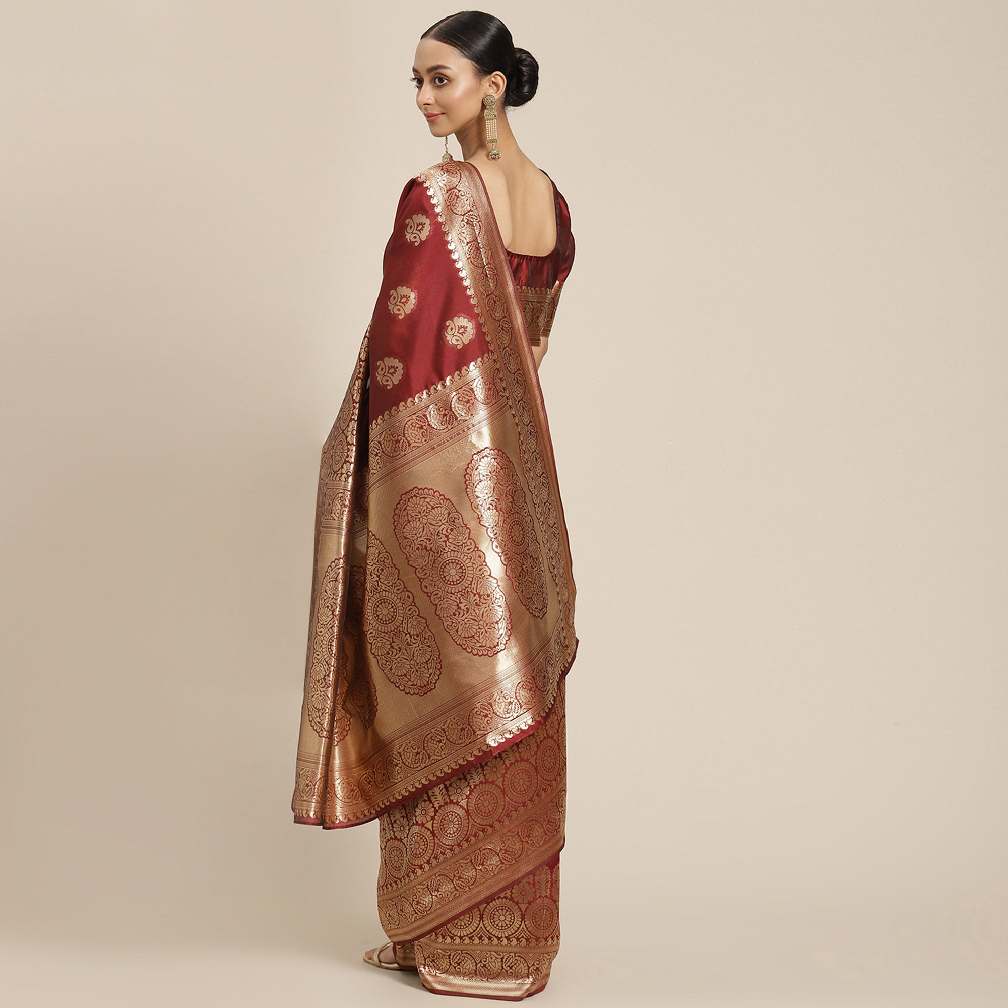 Maroon Woven Banarasi Silk Saree