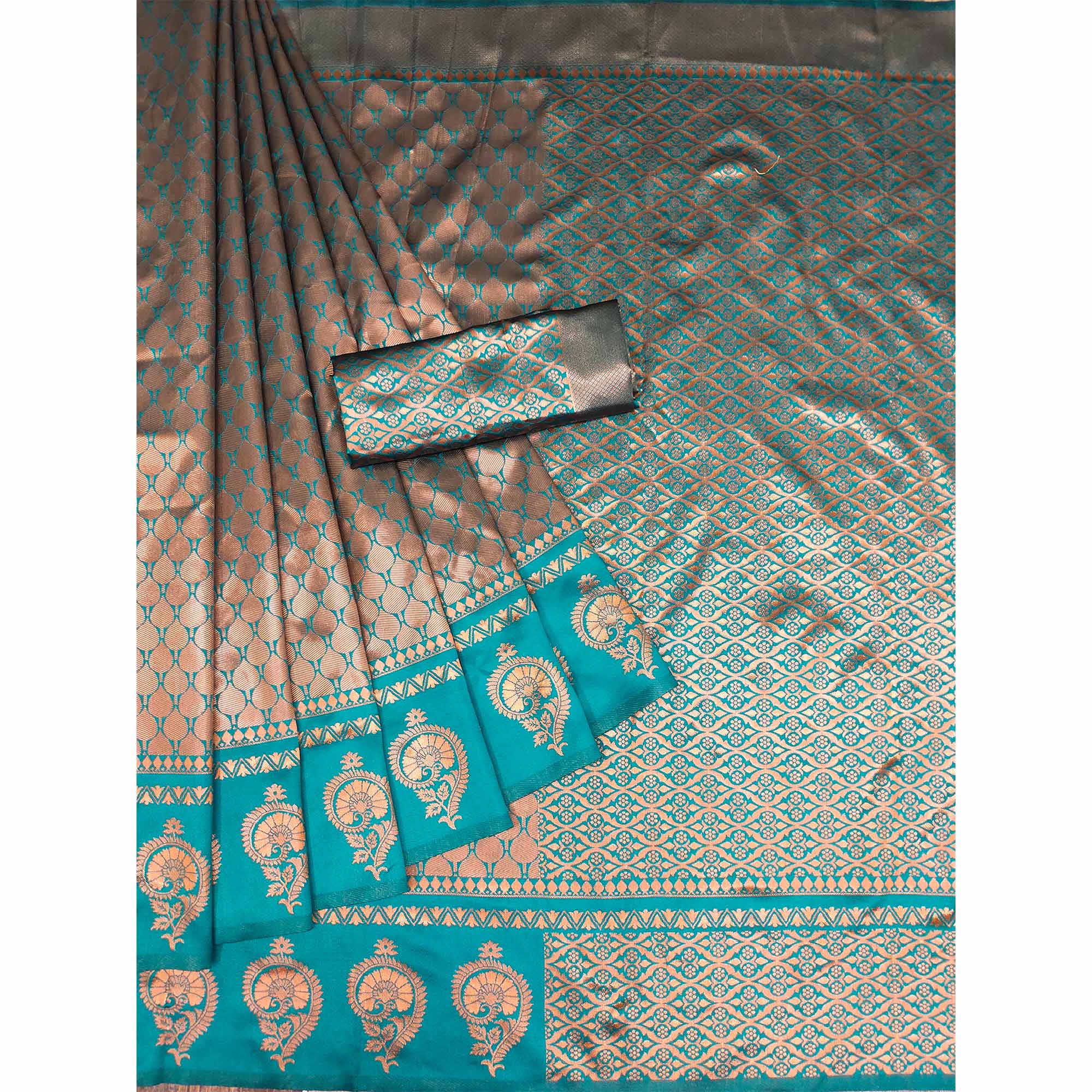 Rama Blue Woven Banarasi Silk Saree