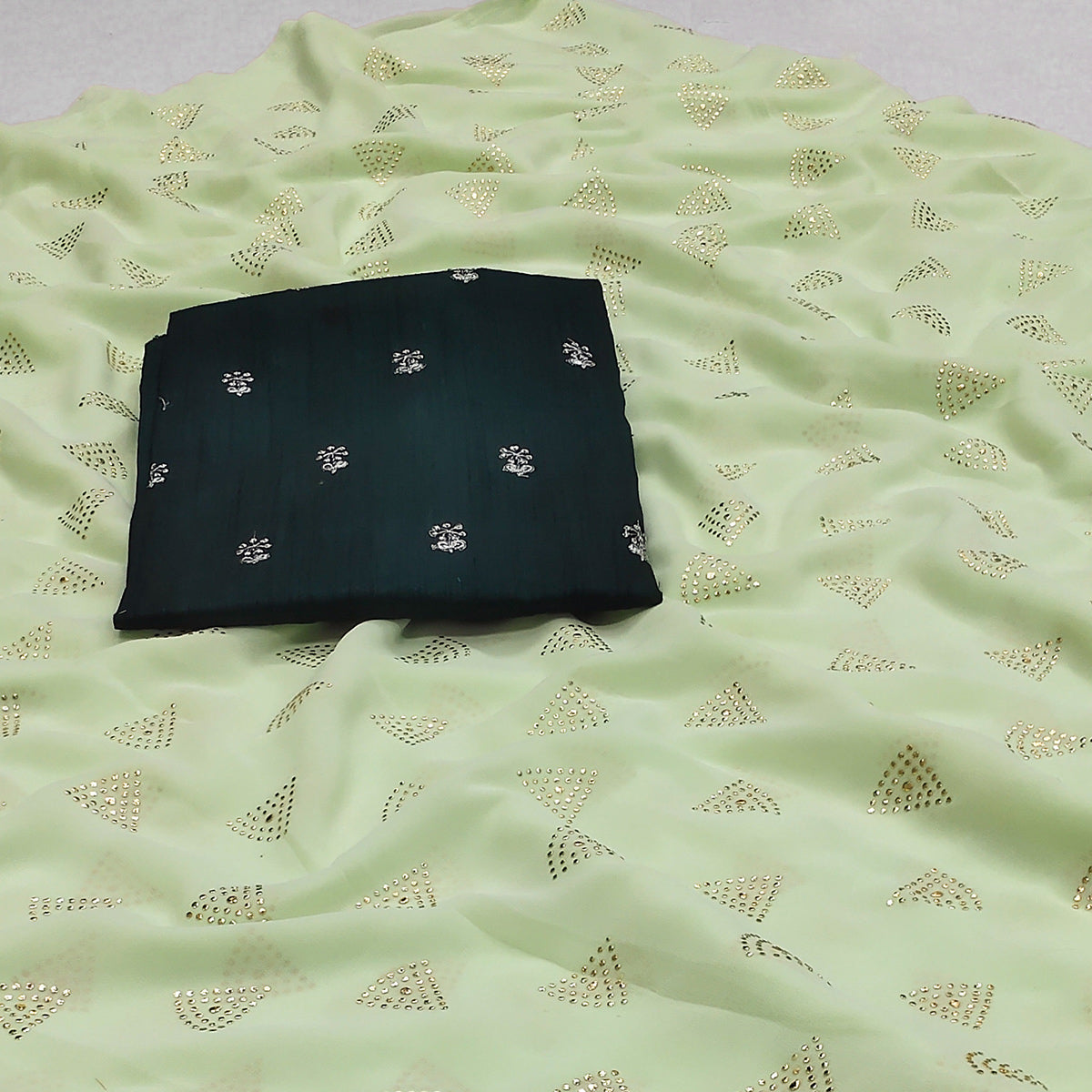 Green Embellished Work Georgette Saree