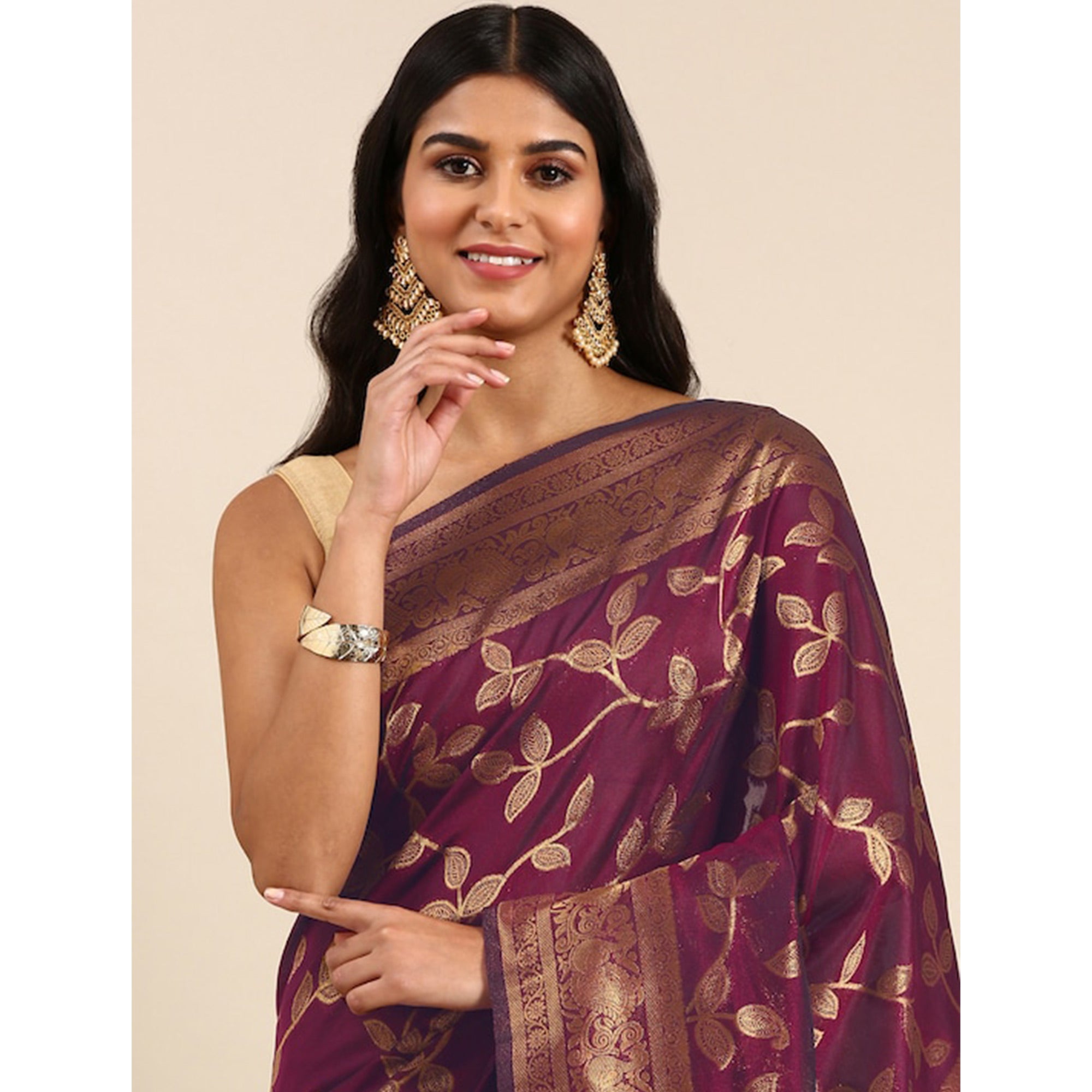 Purple Woven Kanjivaram Silk Saree WithTassels