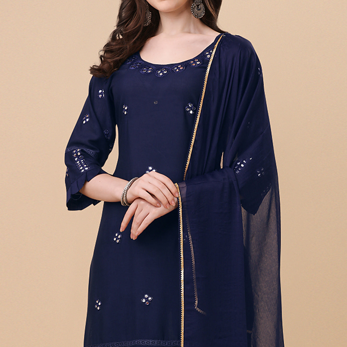 Navy Blue Embroidered Rayon Salwar Suit