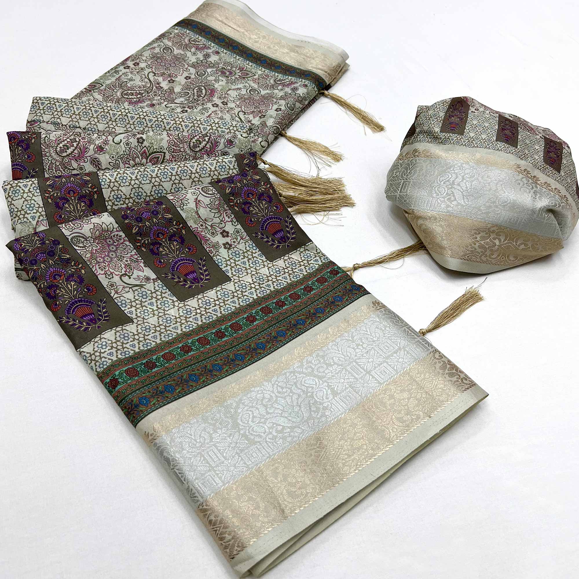 Multicolor Floral Digital Printed Pure Cotton Saree