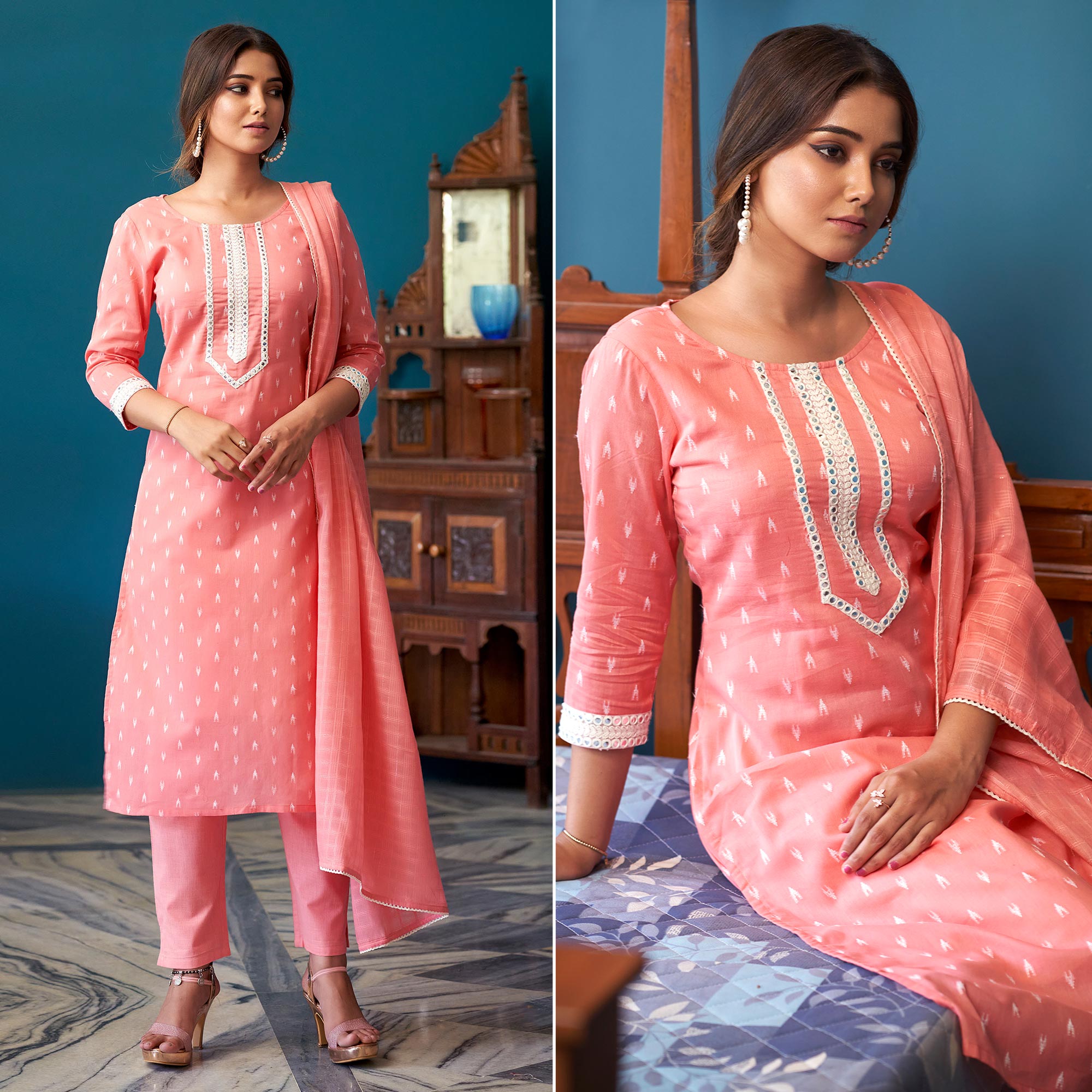 Pink Embroidered Pure Cotton Suit