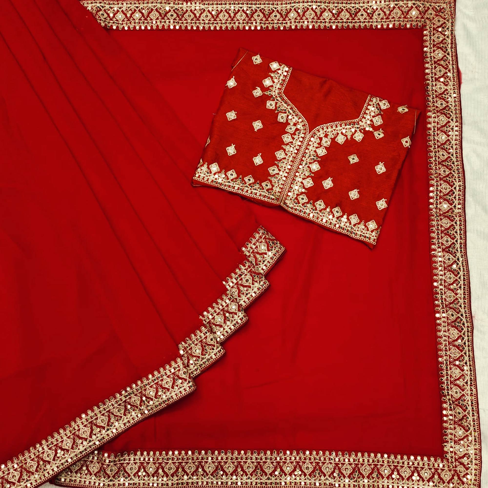 Red Sequins Embroidered Georgette Saree
