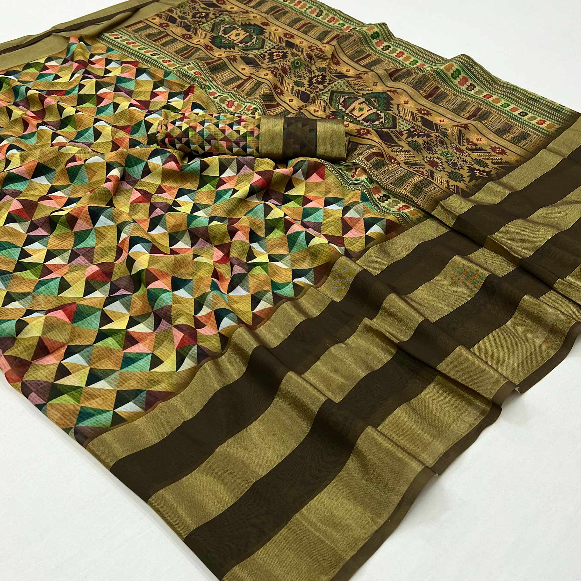 Golden Digital Printed Viscose Saree