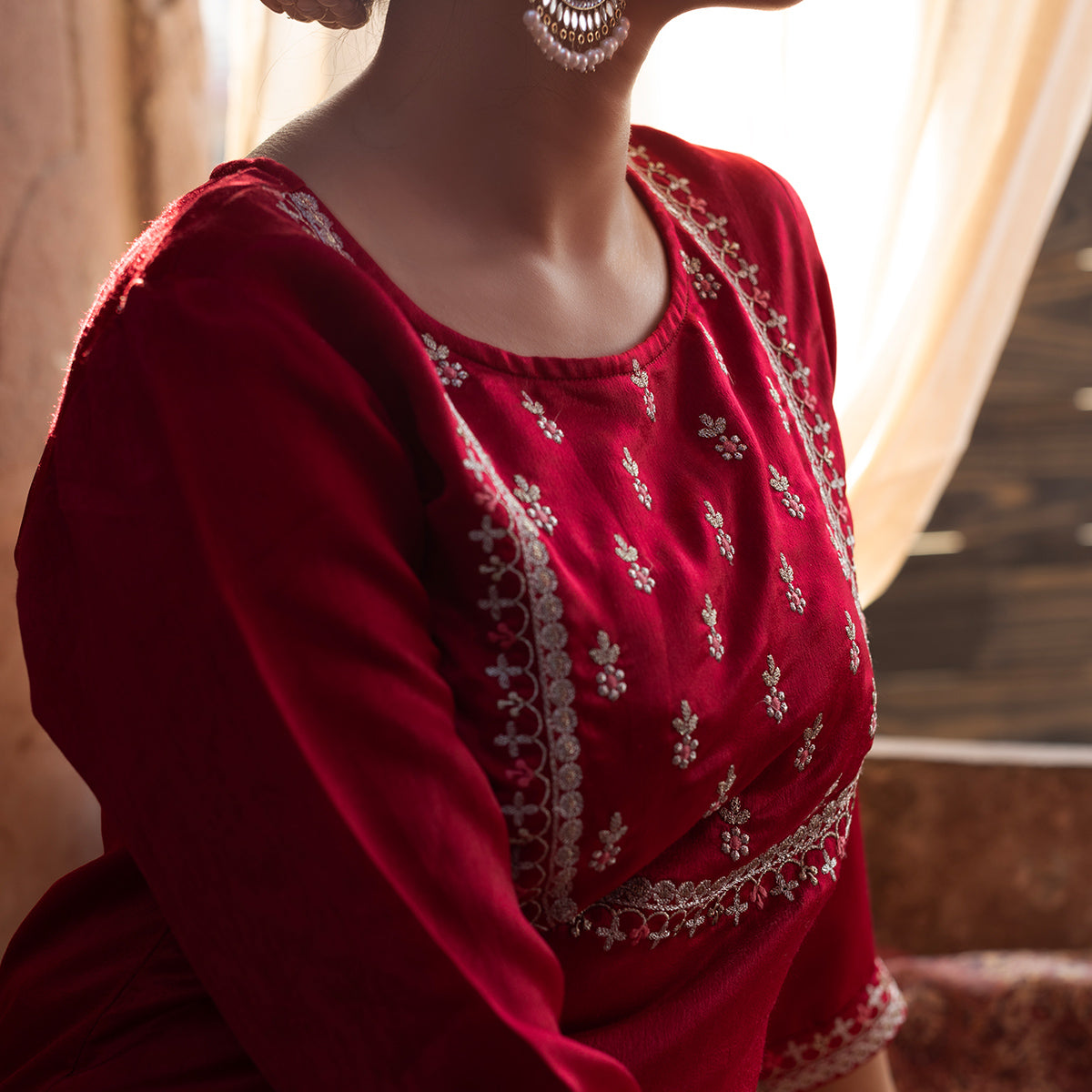 Pink Embroidered Velvet Salwar Suit
