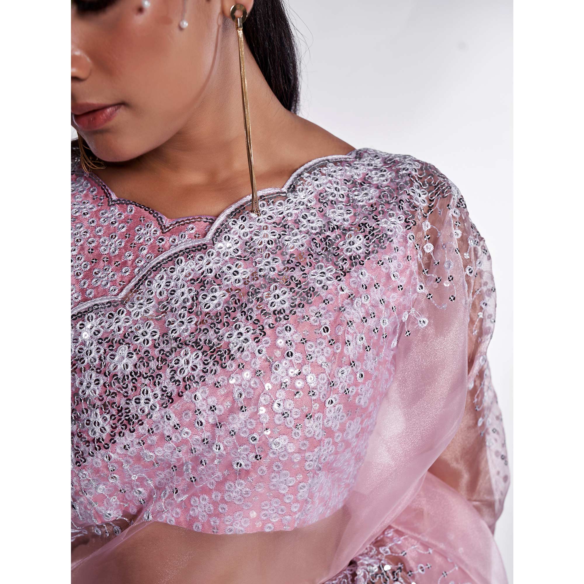 Pink Sequins Embroidered Organza Saree