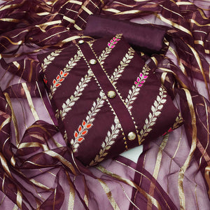 Wine Woven Banarasi Silk Dress Material