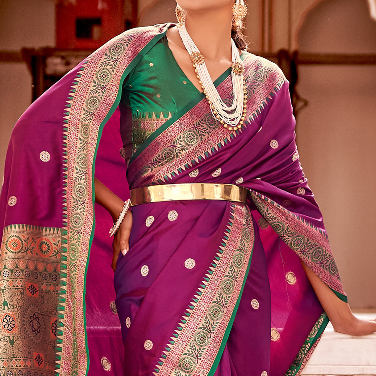 Purple Banarasi Silk Readymade/Easy Saree main image 1