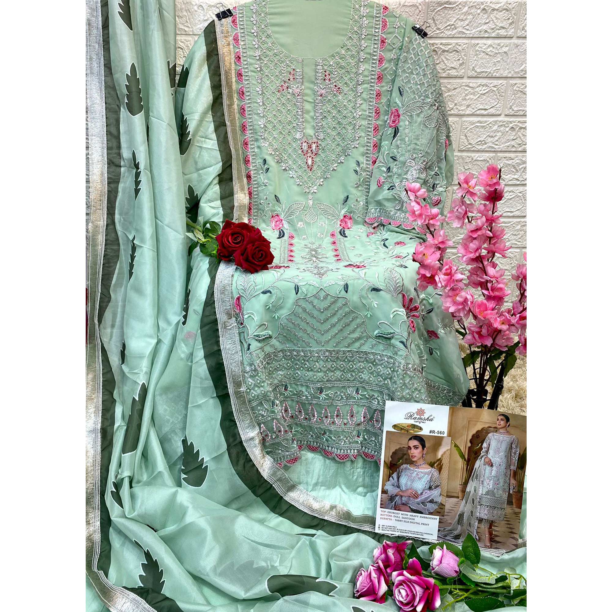 Sea Green Heavy Embroidered Georgette Pakistani Suit