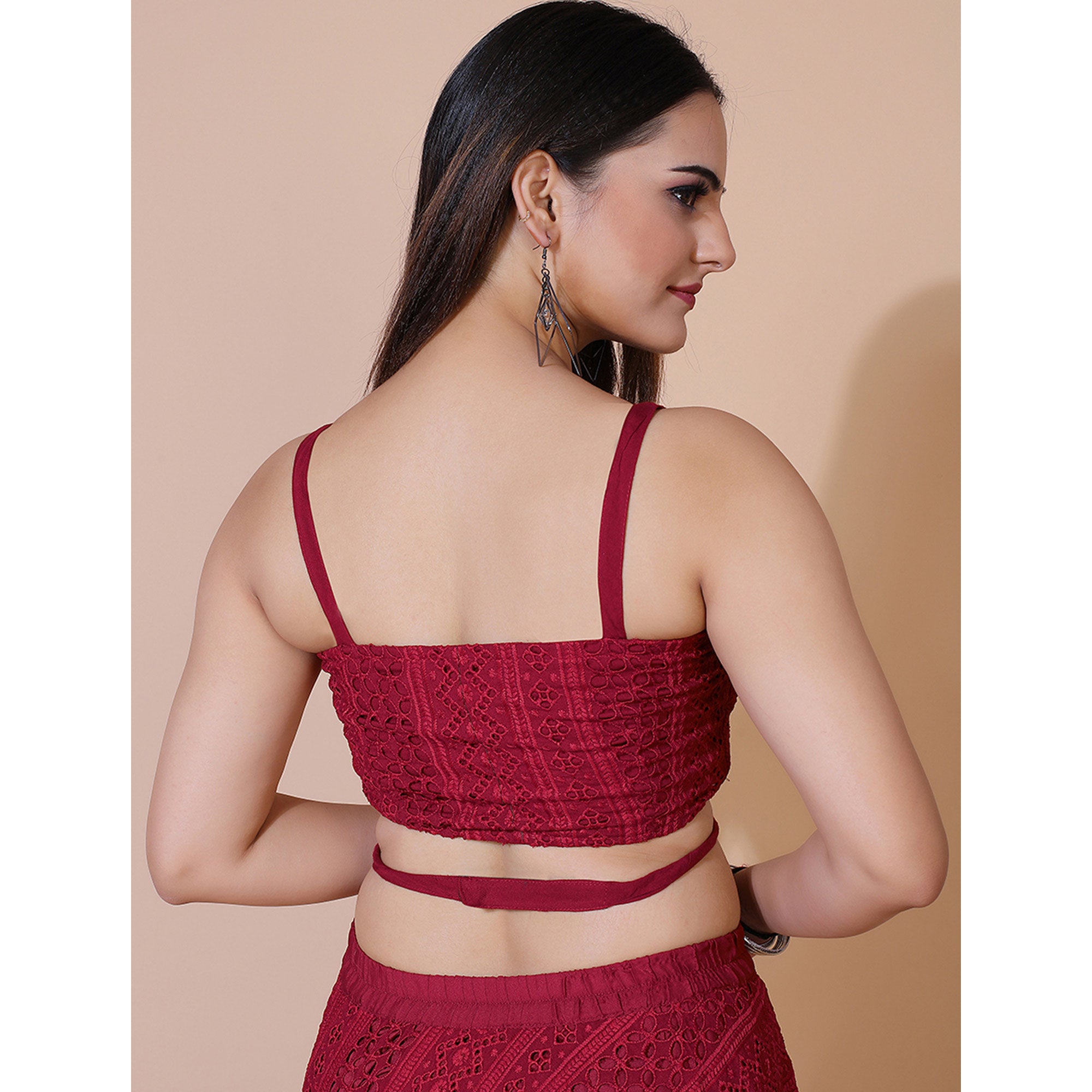 Maroon Lucknowi Chikankari Work Rayon Lehenga Choli