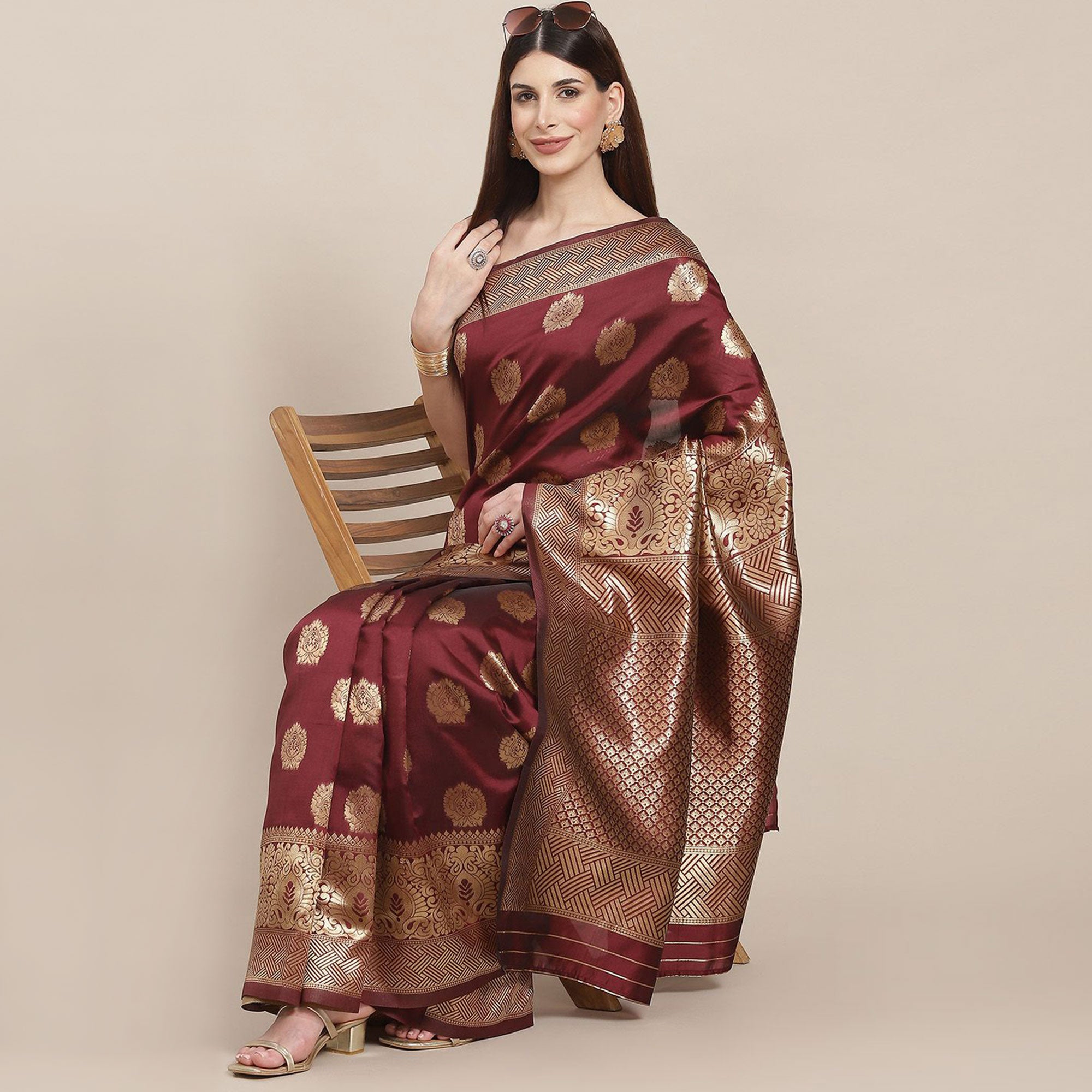 Maroon Woven Banarasi Silk Saree