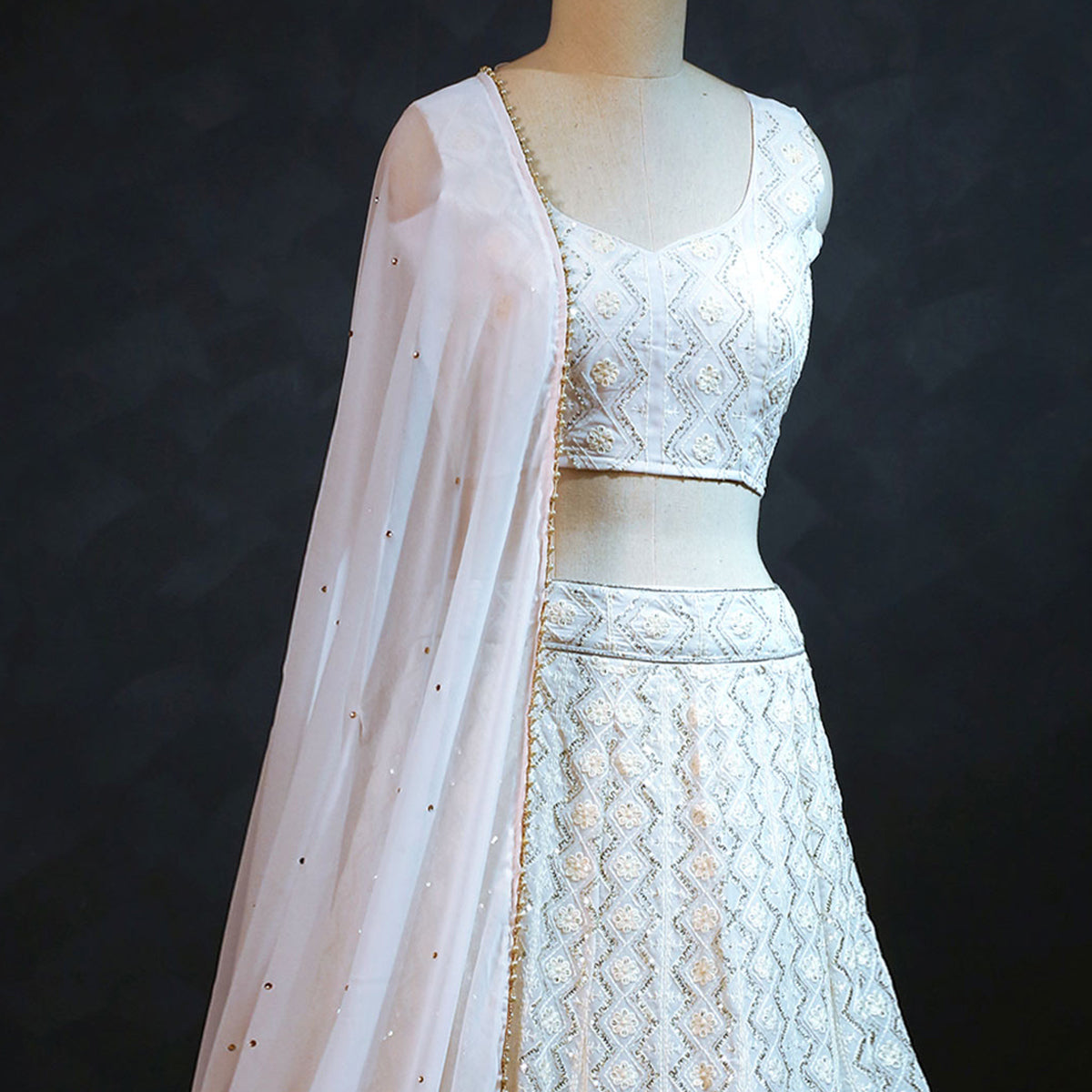 White Sequins Embroidered Georgette Lehenga Choli