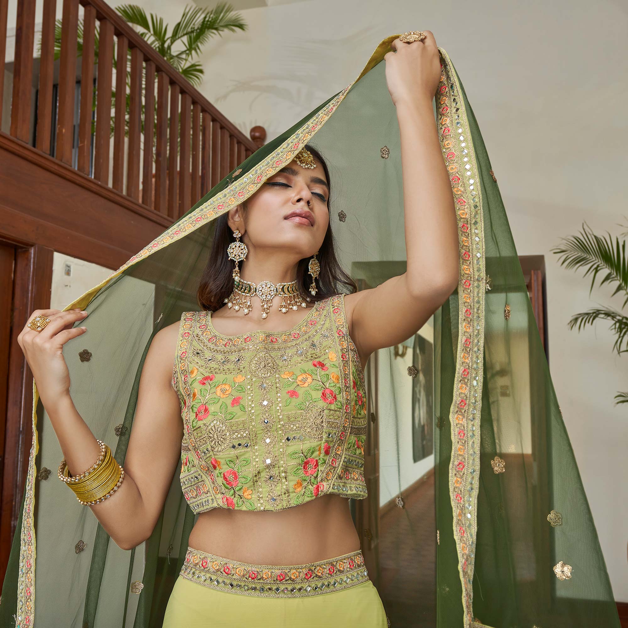 Lemon Yellow Embroidered Art Silk Lehenga Choli