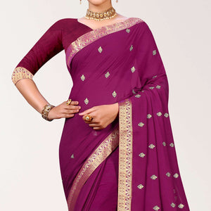 Purple Embroidered Chiffon Saree