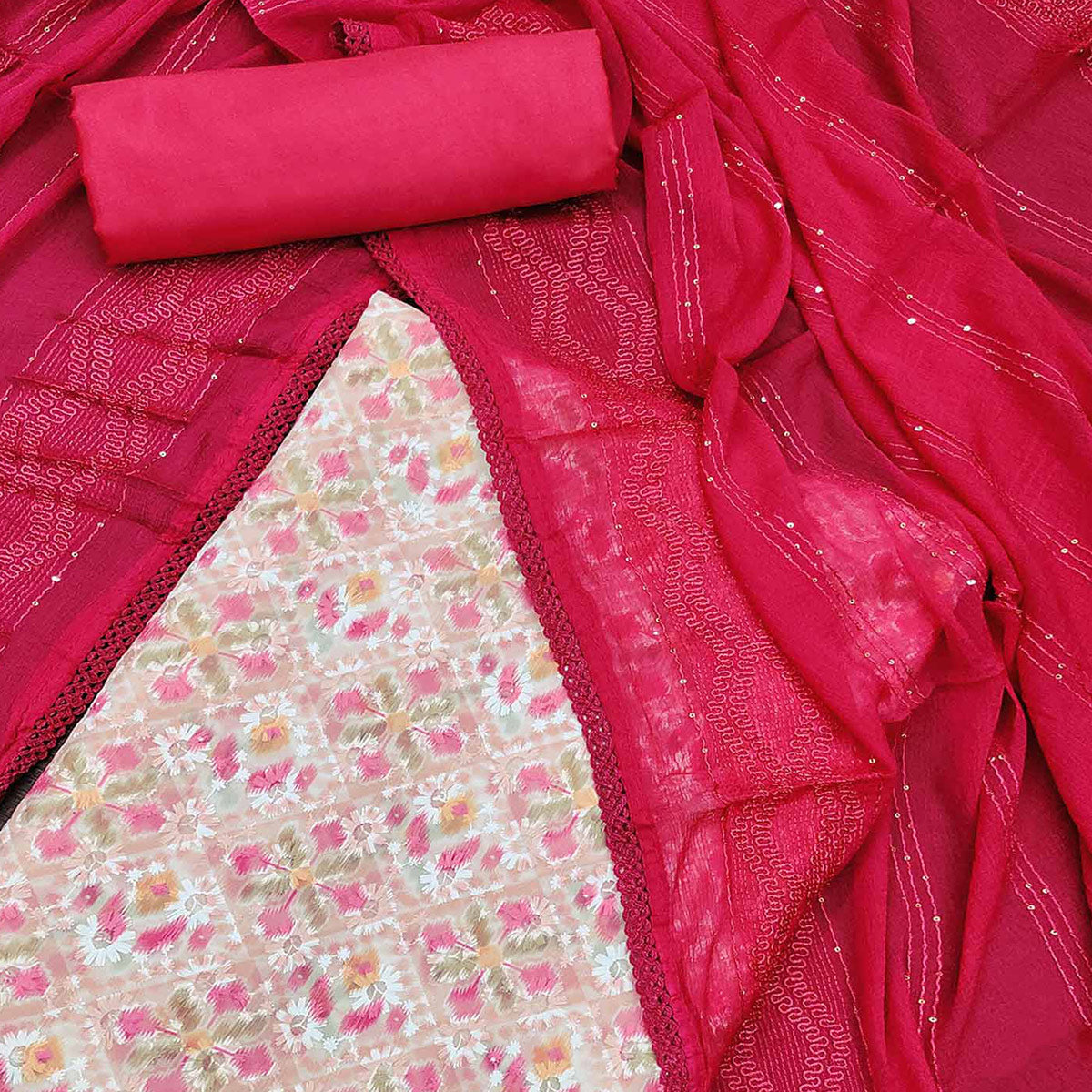 Pink Digital Printed With Embroidered Georgette Dress Material