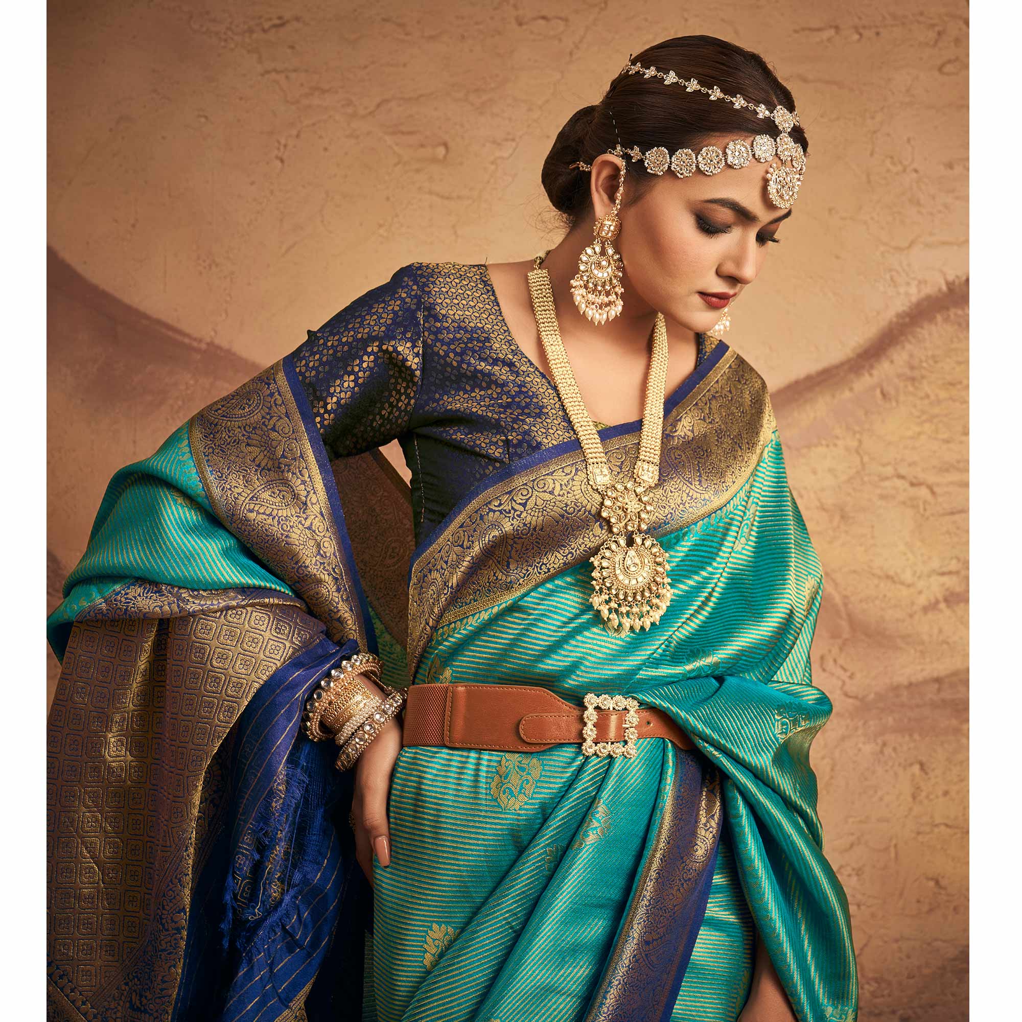 Blue Woven Art Silk Saree With Tassels