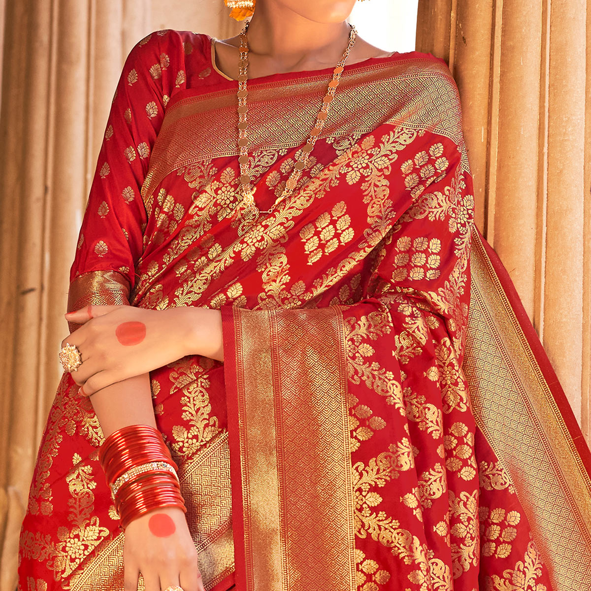 Red Woven Pure Silk Saree