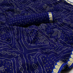 Blue  Bandhani Printed Georgette Saree With Designer Border