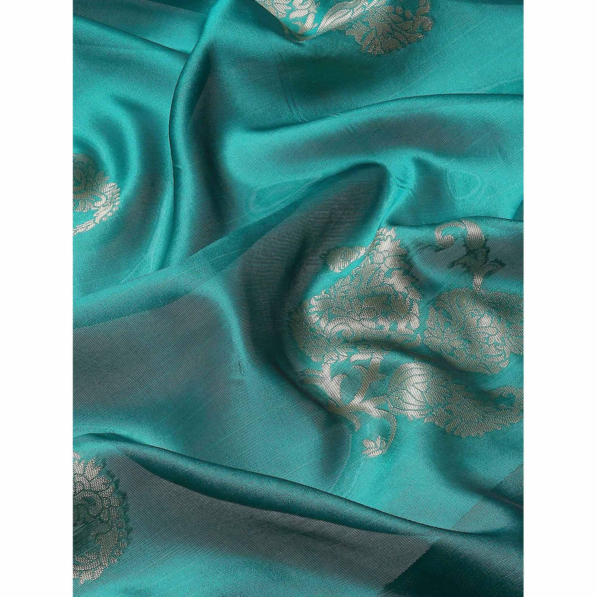 Turquoise Woven Banarasi Silk Saree