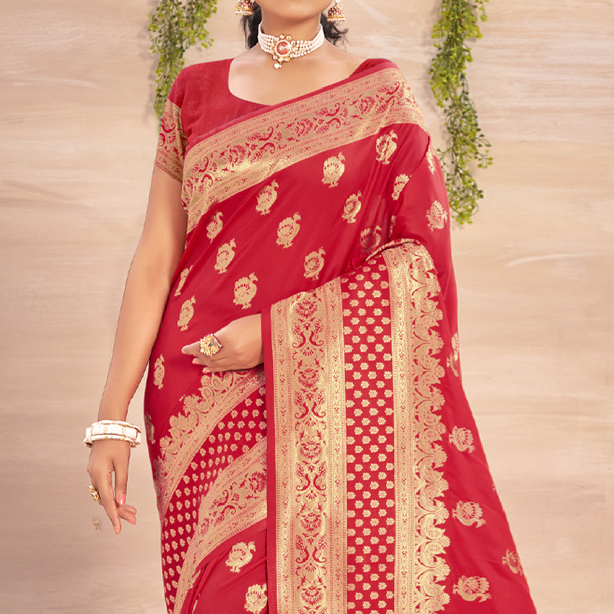 Red Woven Art Silk Saree