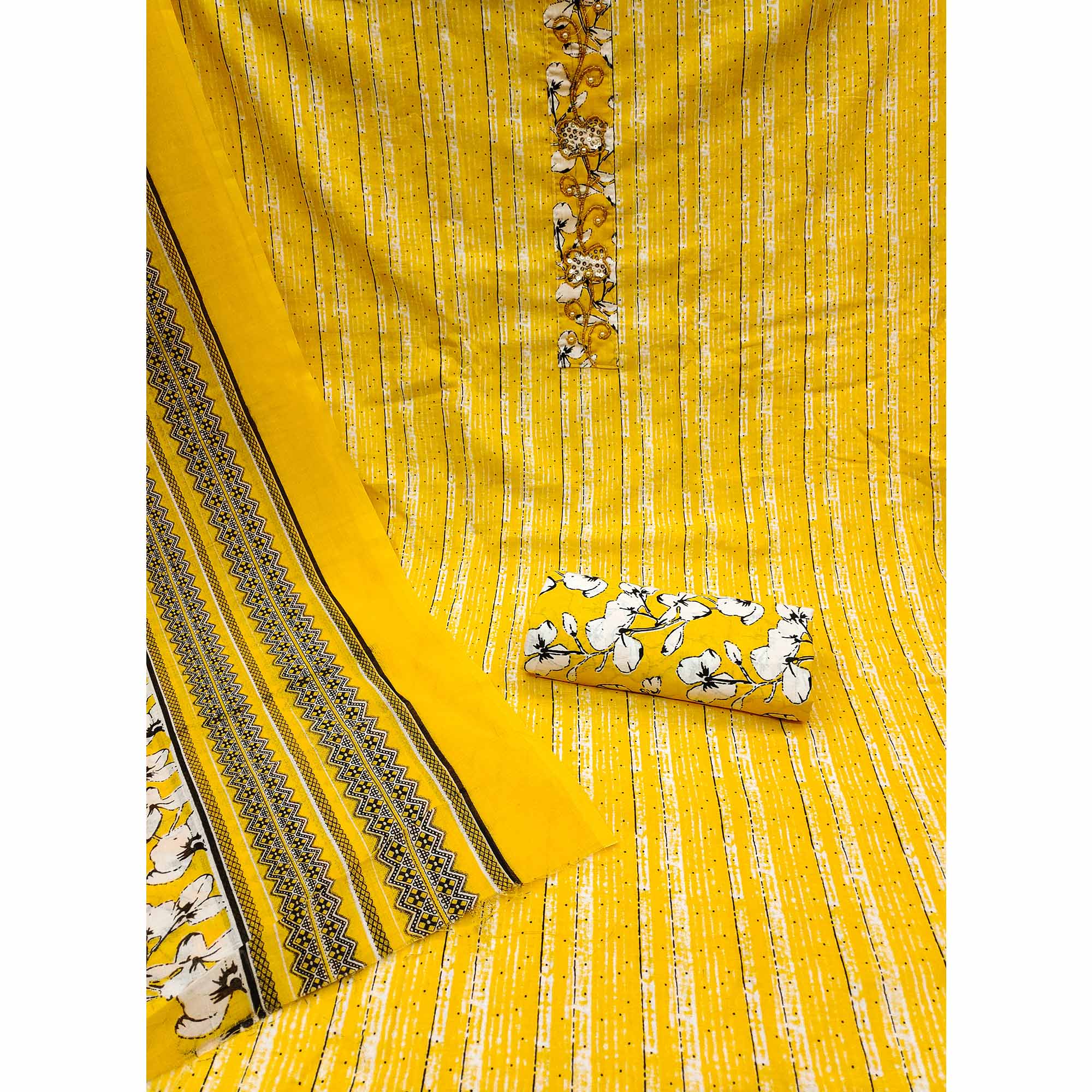 Yellow Printed Cotton Dress Material