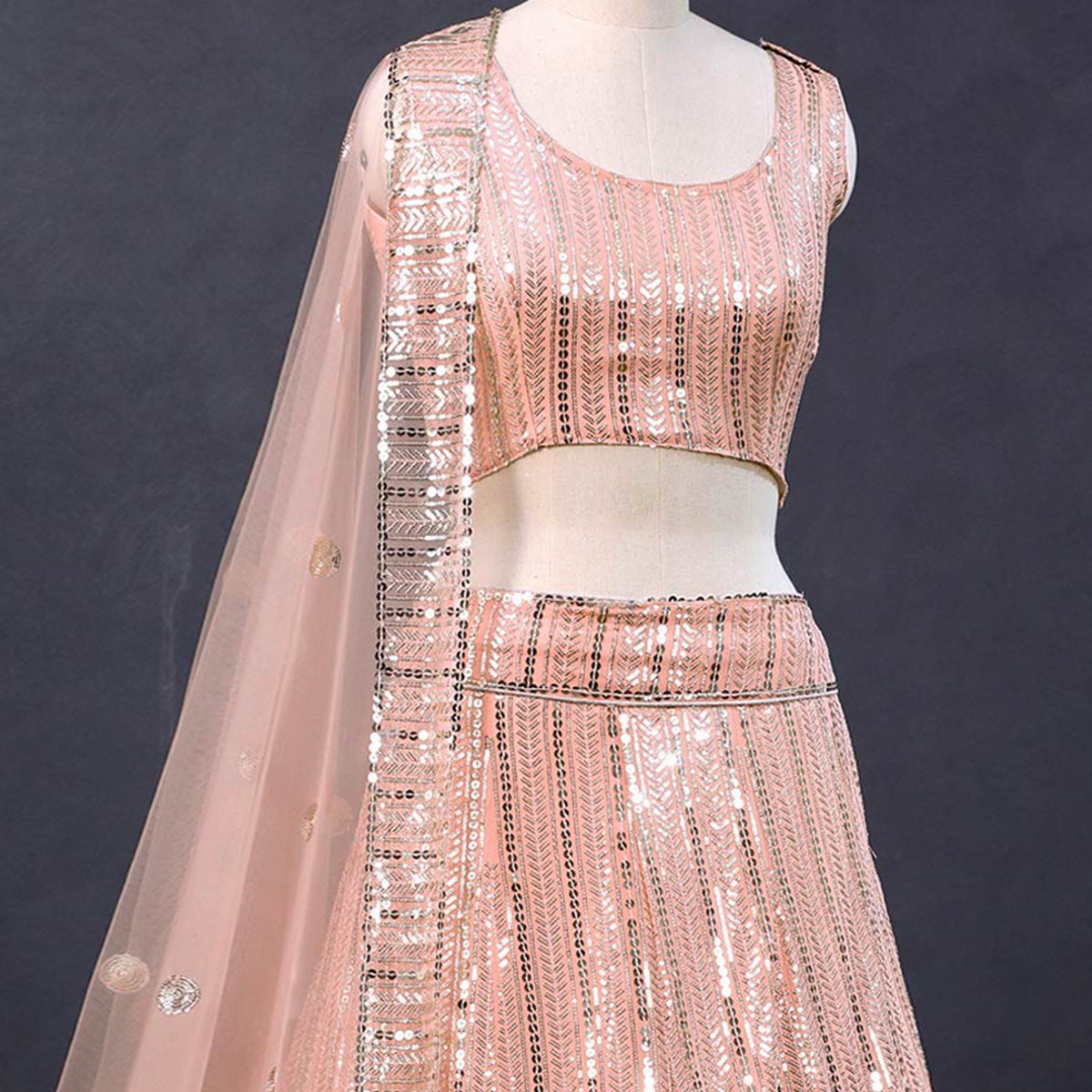 Pink Sequins Embroidered Georgette Lehenga Choli