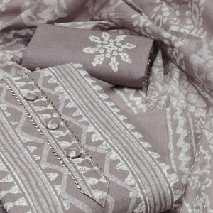 Grey Printed Pure Cotton Dress Material