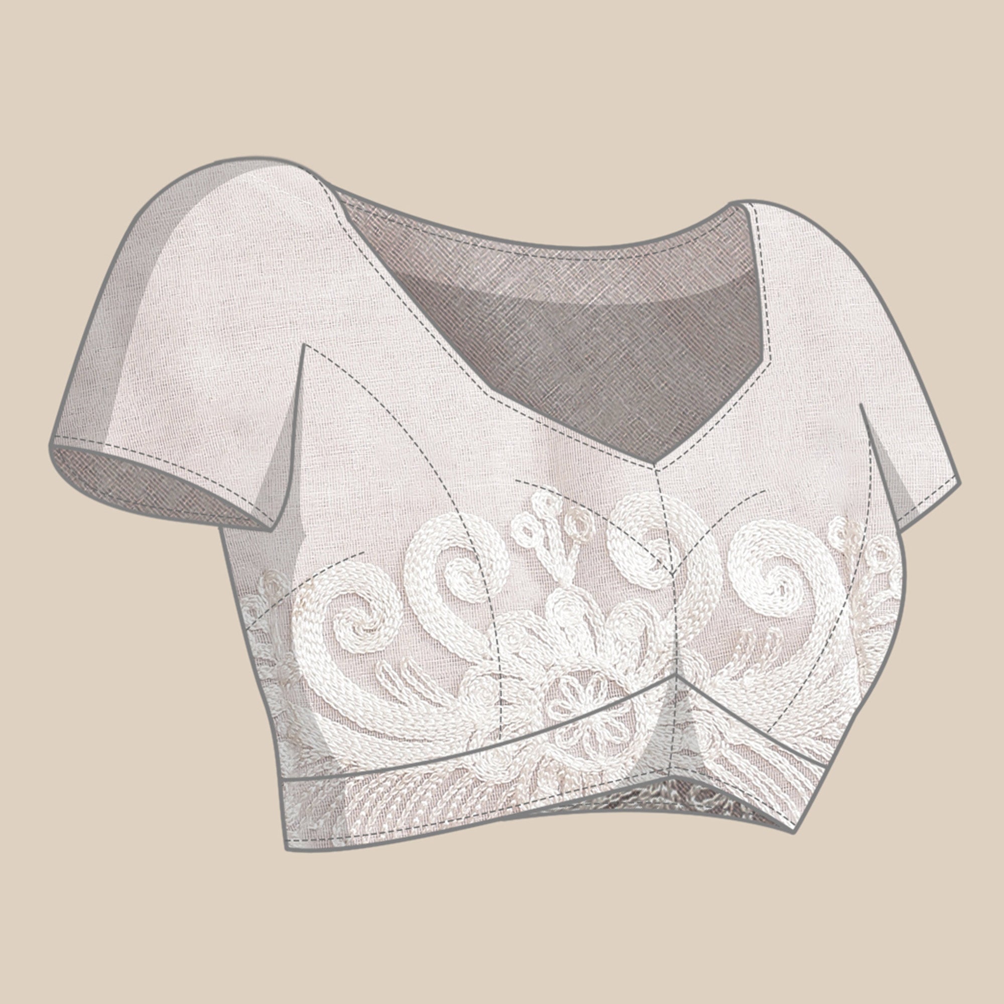 White Floral Embroidered Net Saree