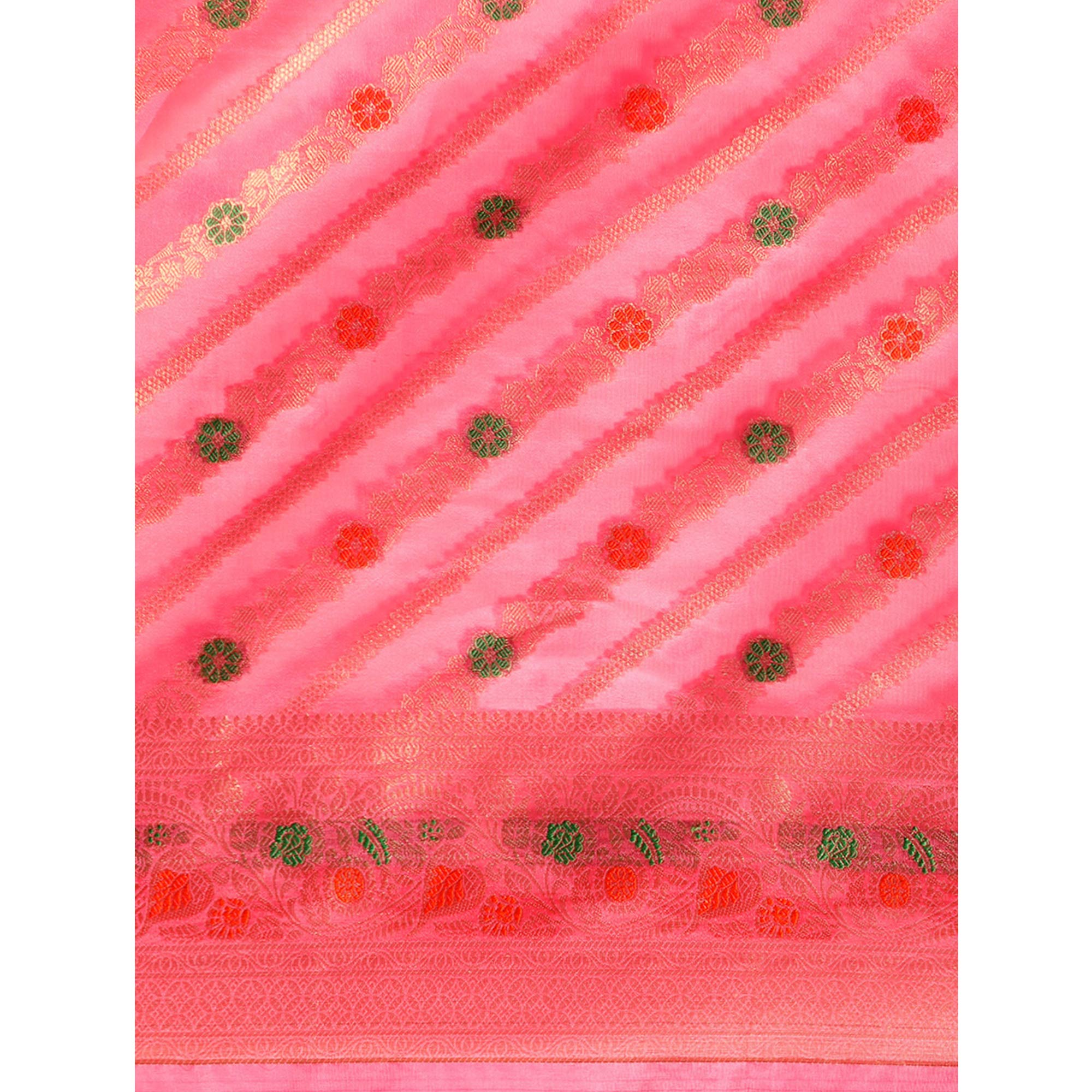Pink Floral Woven Organza Silk Saree