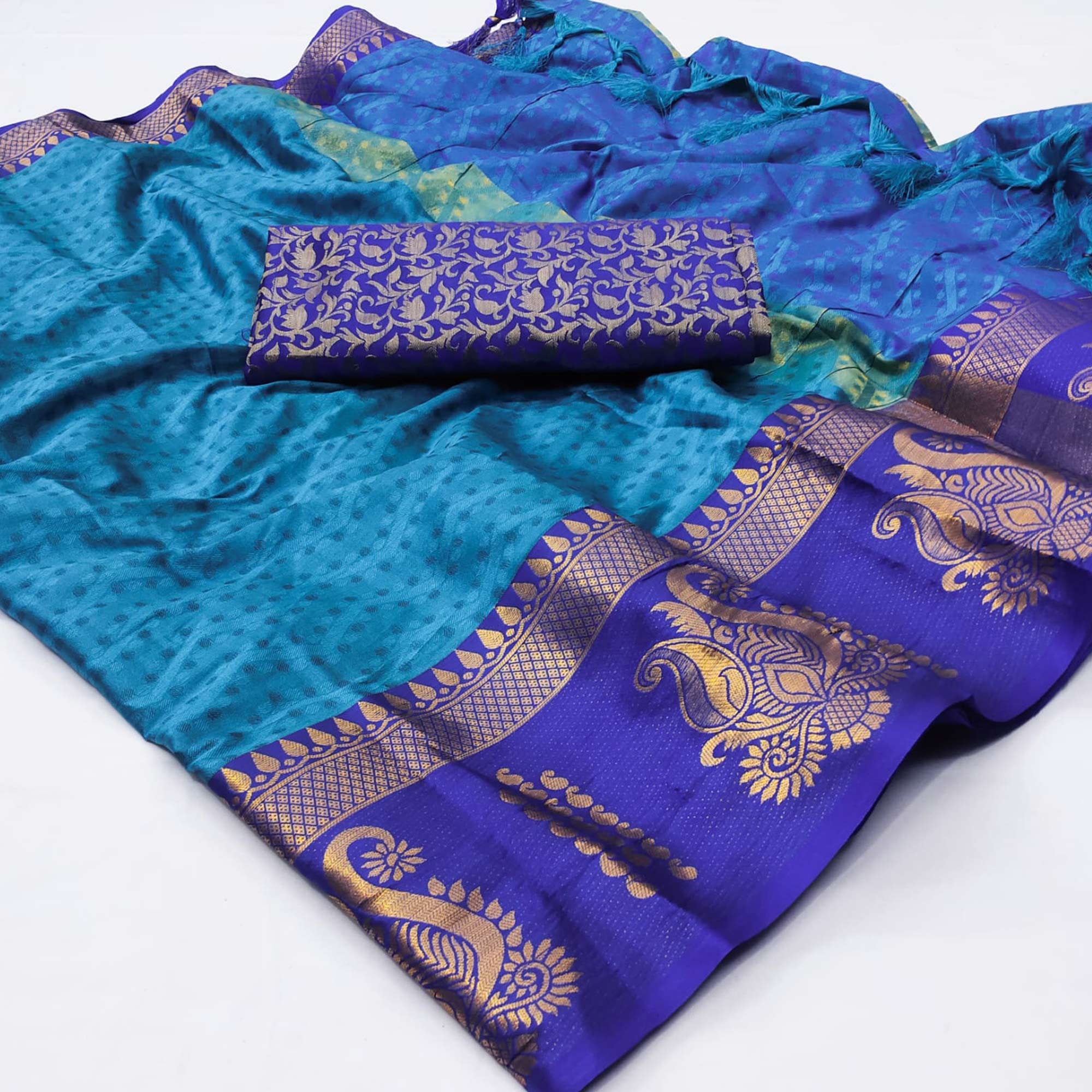 Soft Blue Cotton Silk Saree Oshee main image 0