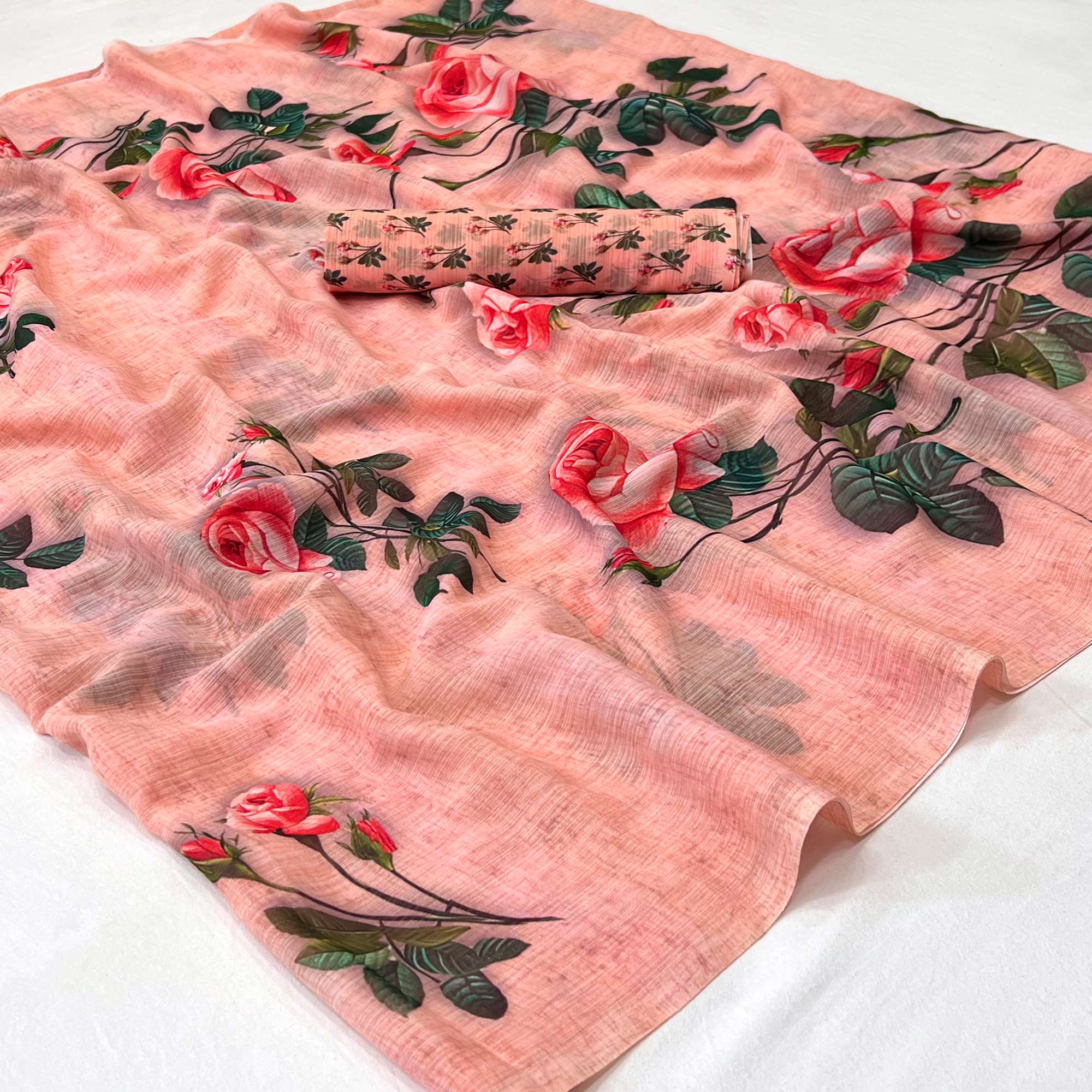 Peach Floral Digital Printed Georgette Saree