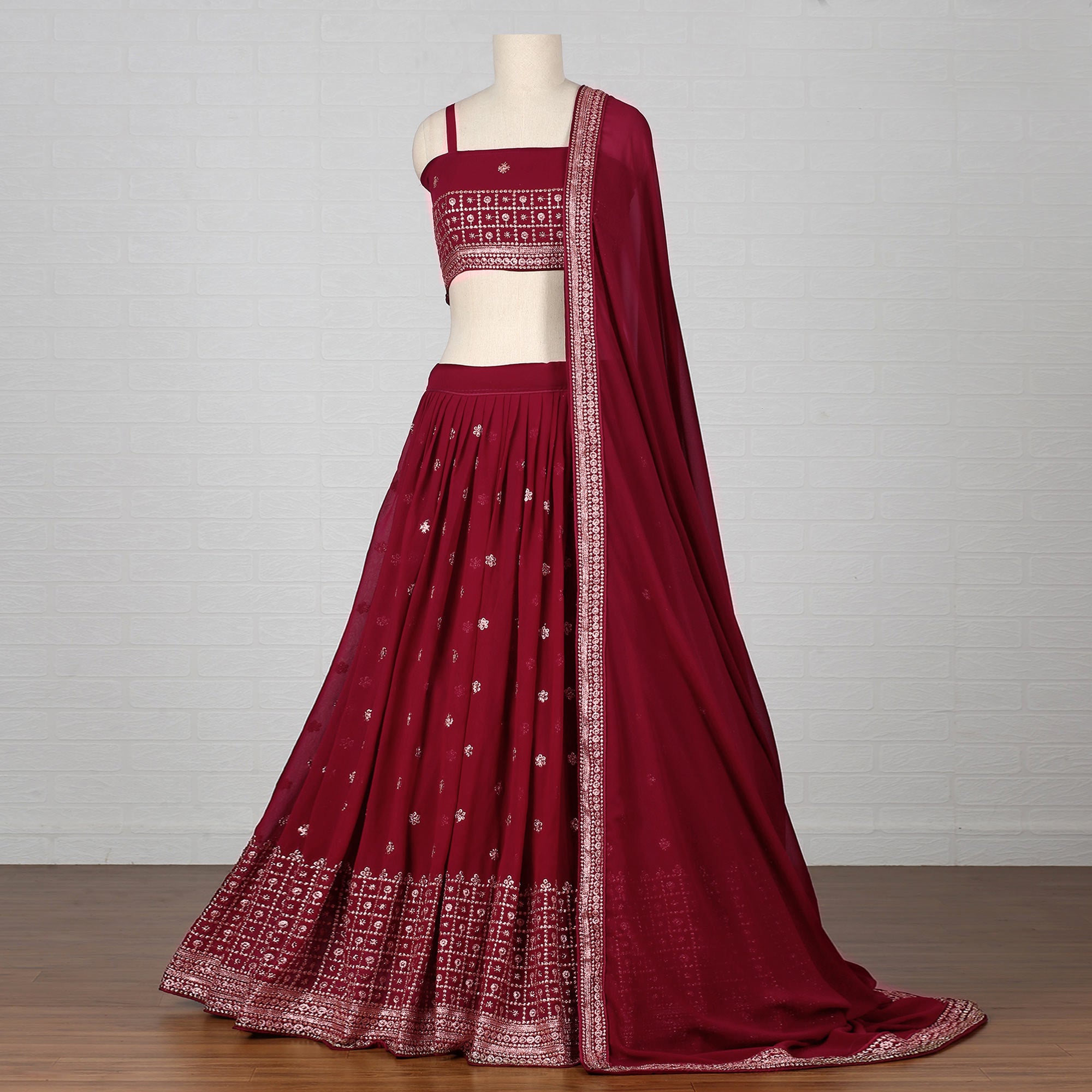Maroon Embroidered Georgette Lehenga Choli