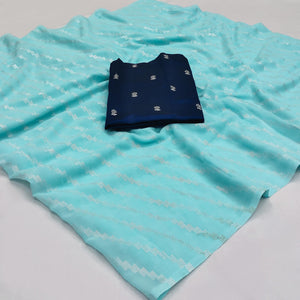 Blue Foil Printed Georgette Saree