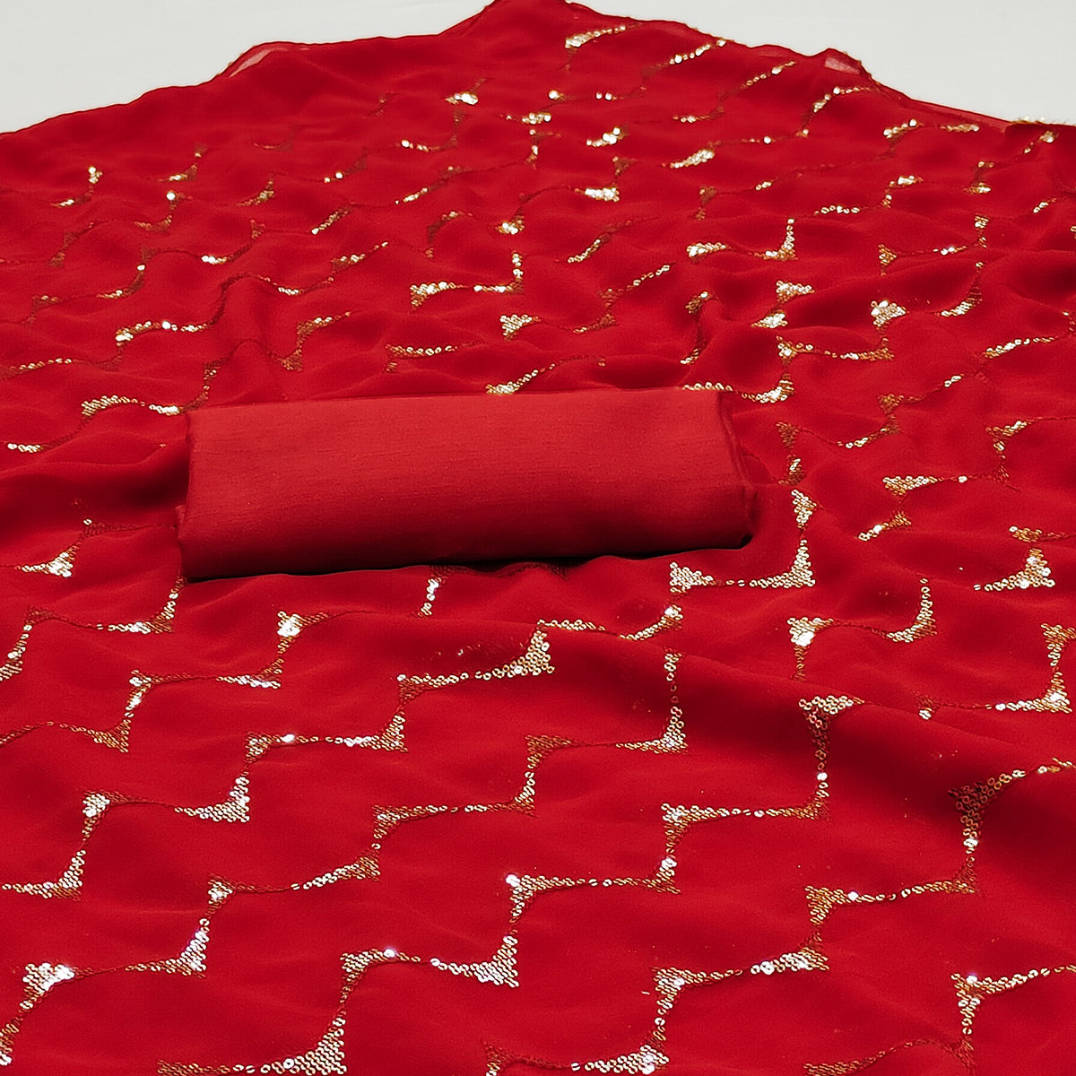 Red Sequins Embroidered Georgette Saree