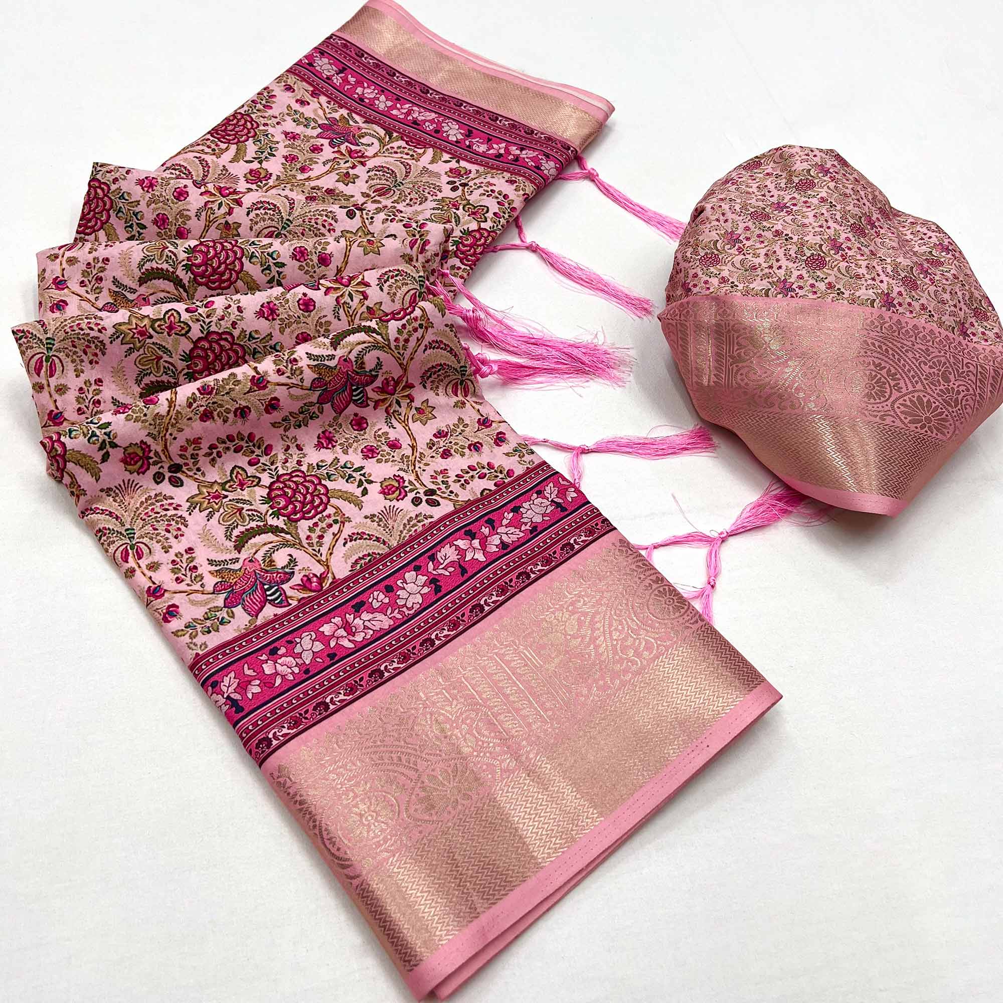 Pink Floral Digital Printed Pure Cotton Saree