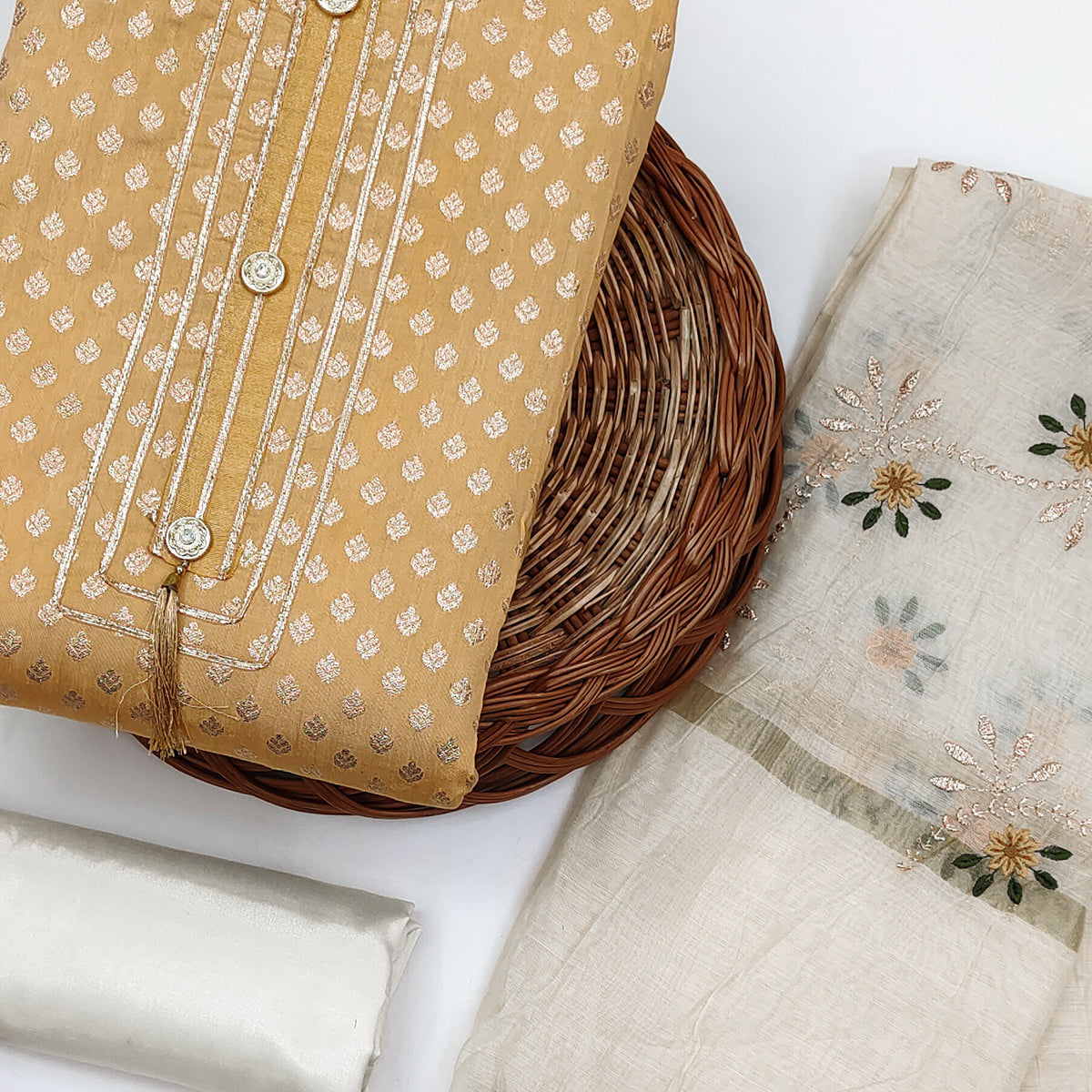 Light Mustard Woven Chanderi Dress Material