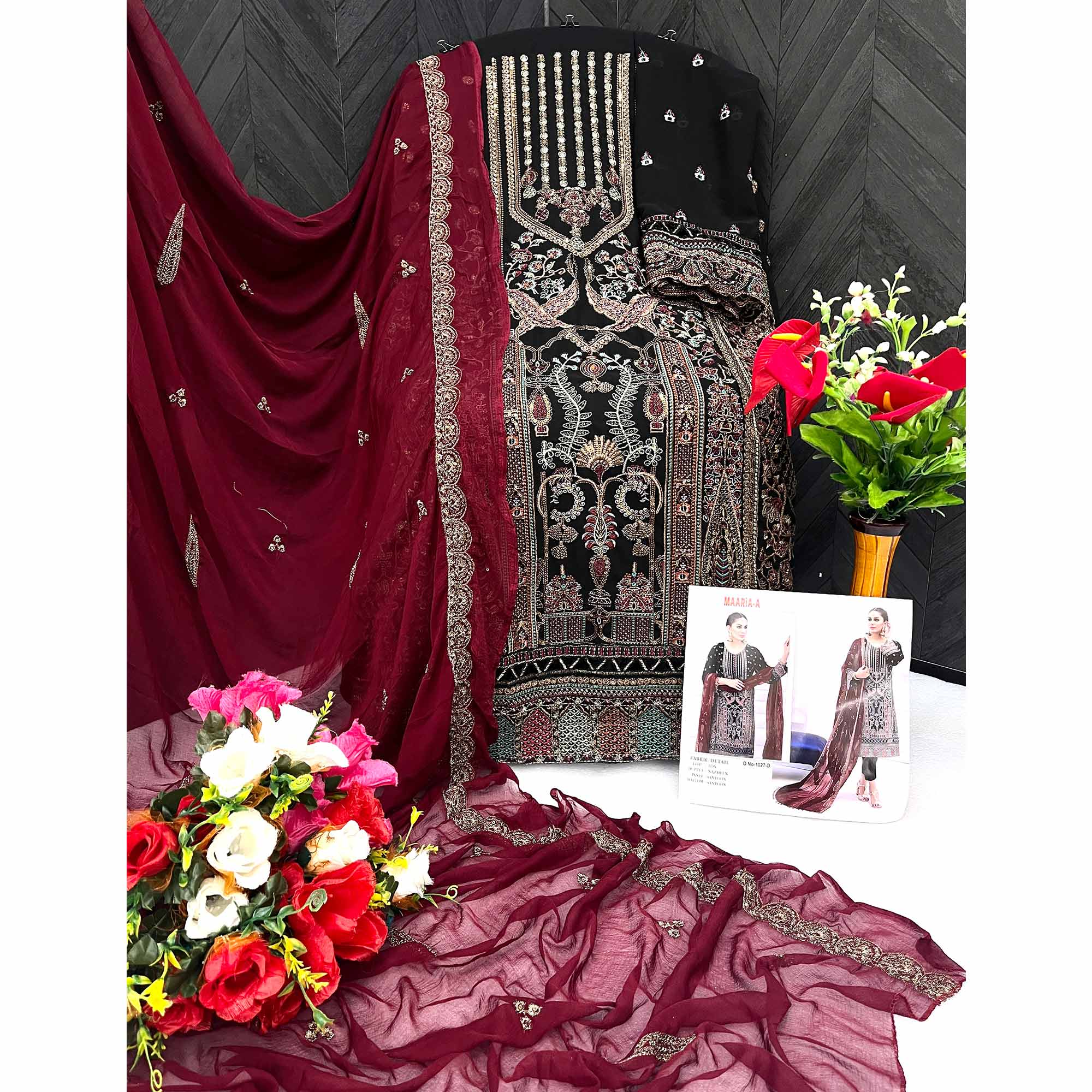 Black Embroidered Georgette Semi Stitched Pakistani Suit