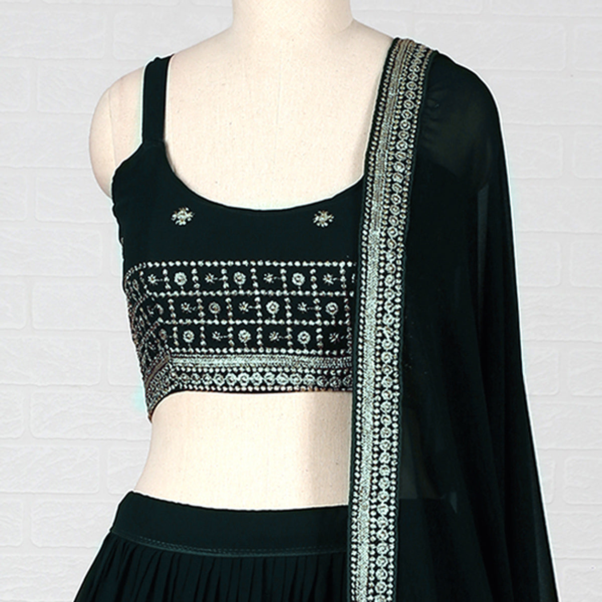 Green Embroidered Georgette Lehenga Choli