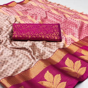 Peach Woven Cotton Silk Saree With Tassels