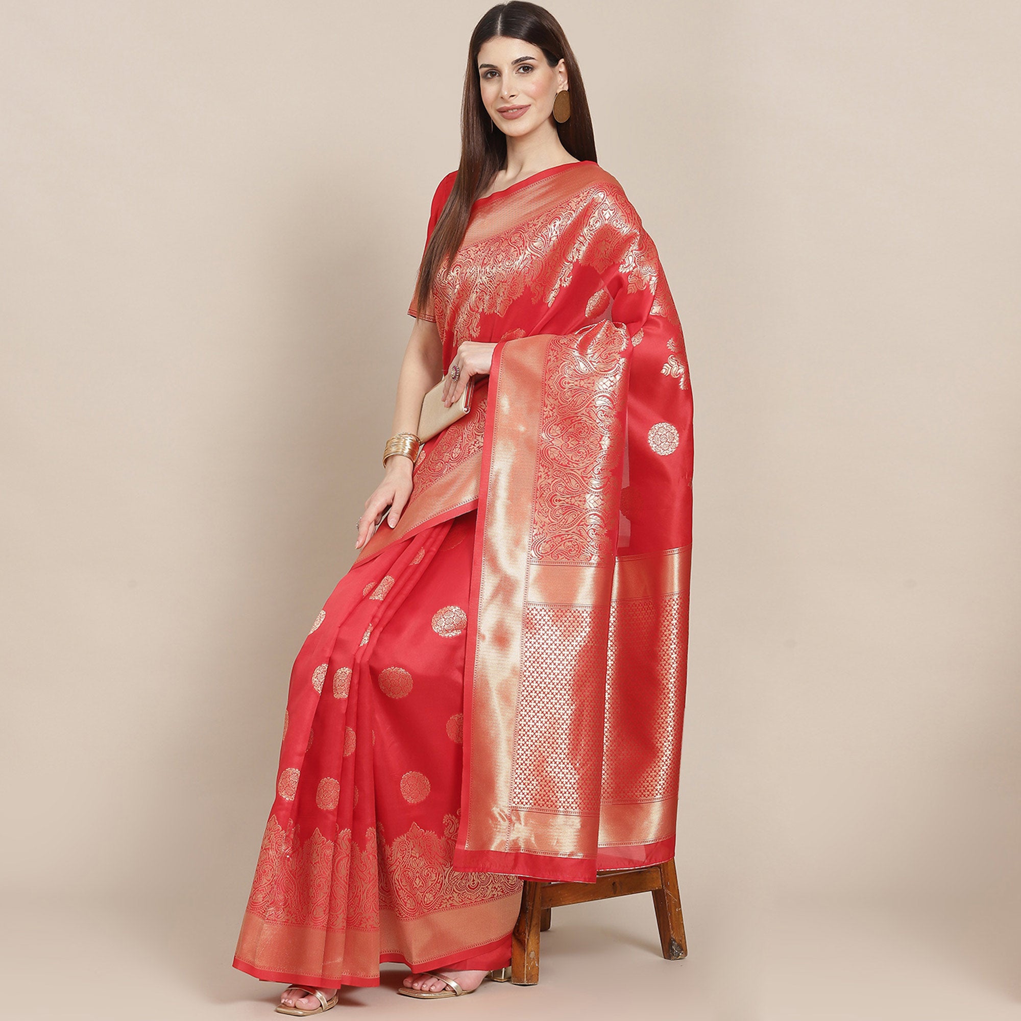 Red Woven Banarasi Silk Saree