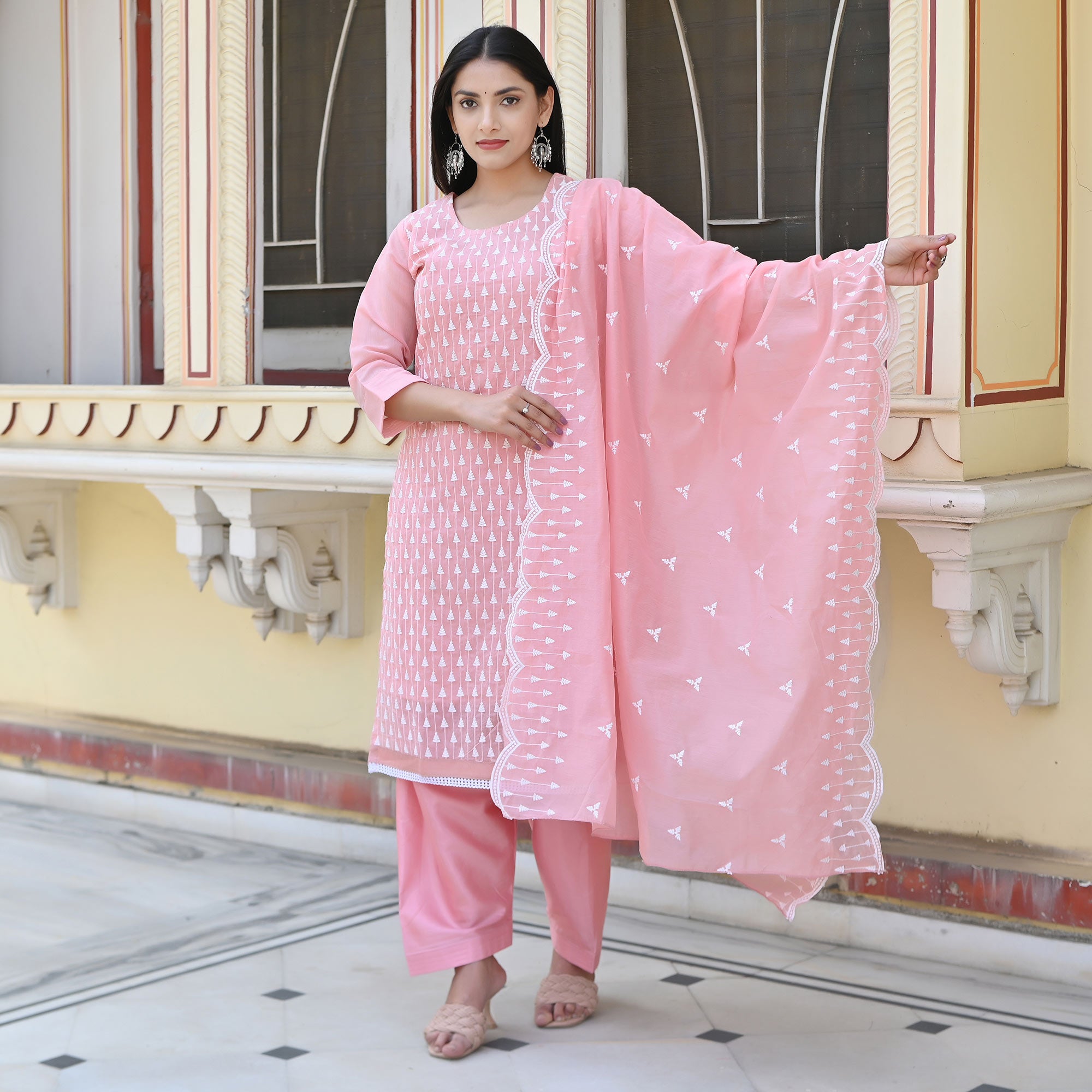 Pink Embroidered Chanderi Salwar Suit