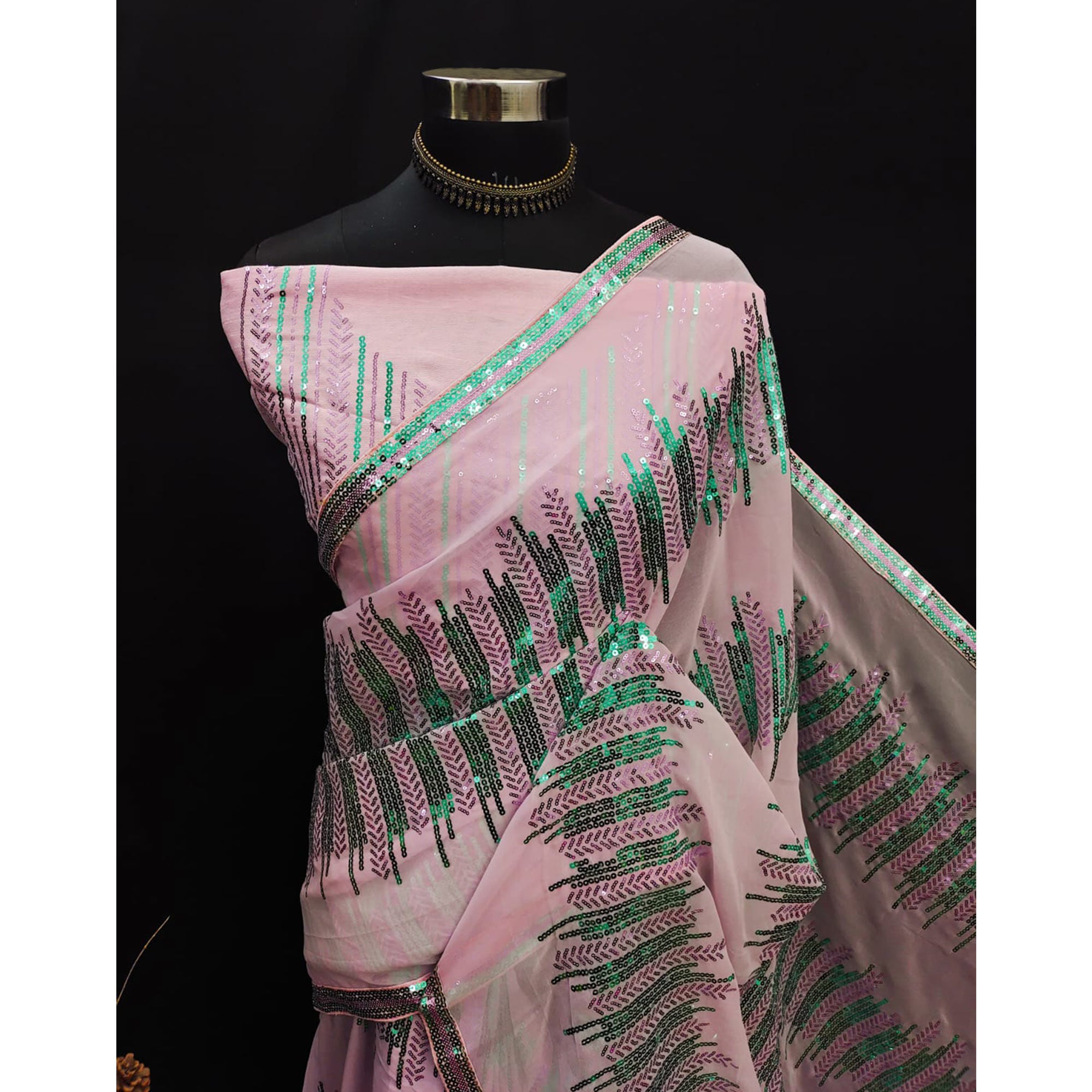 Pink Sequins Embroidered Georgette Saree
